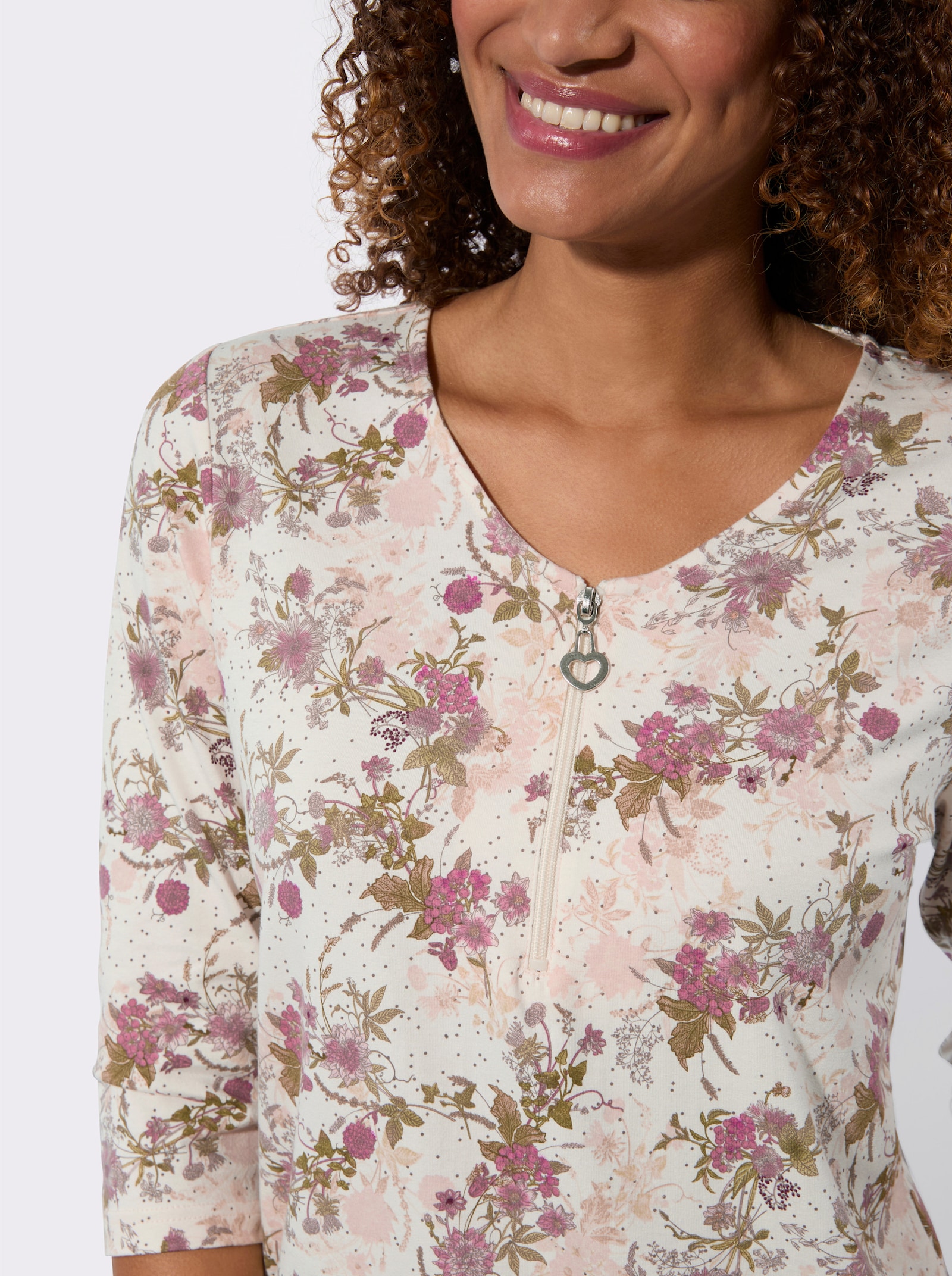 Shirt met 3/4-mouw - champagne/hortensia bedrukt