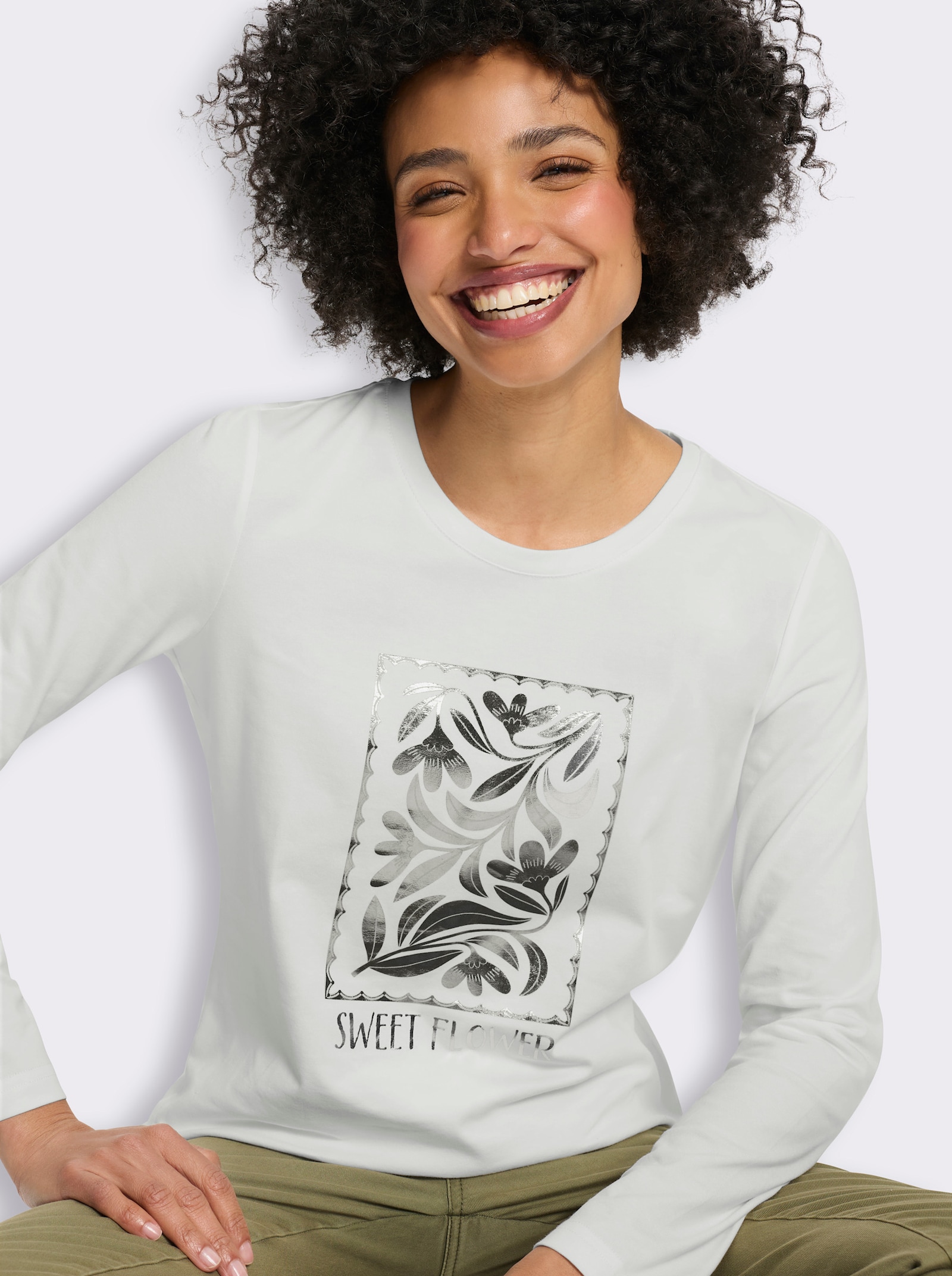 heine Langarmshirt mit Folienprint - ecru