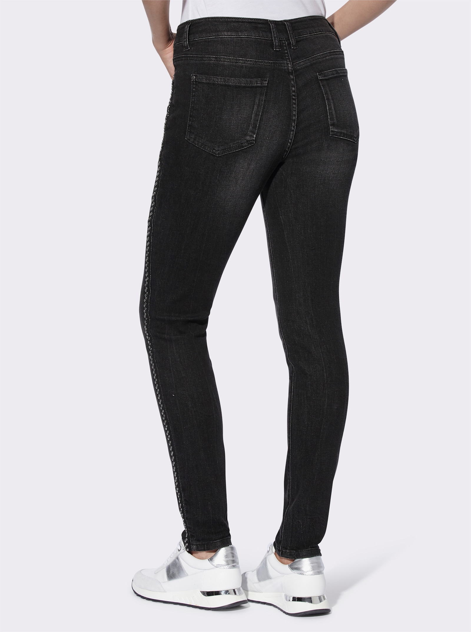 heine 5-Pocket-Jeans mit Nieten-Verzierung seitlich - black denim
