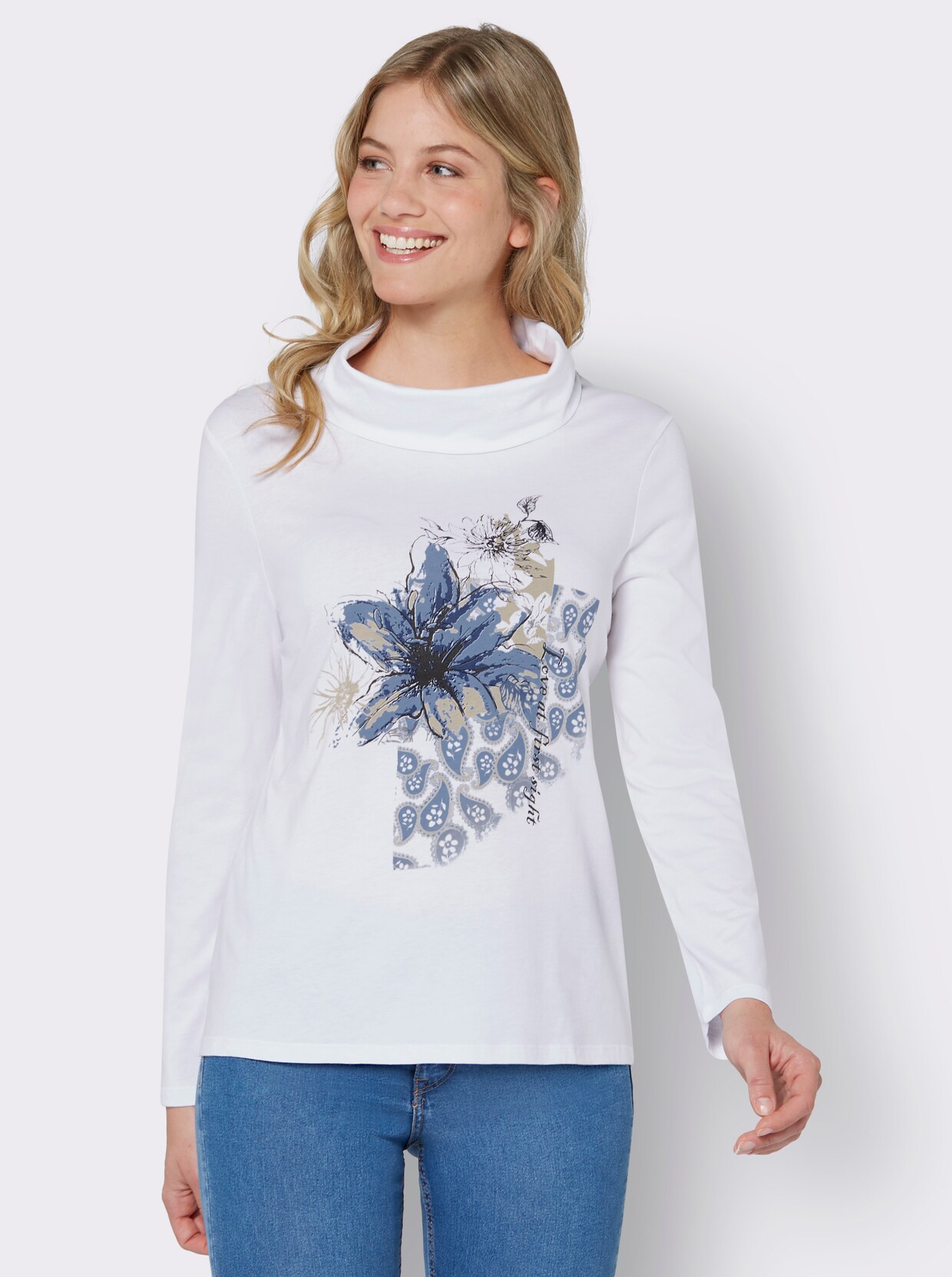 Rollkragenshirt - ecru-bedruckt