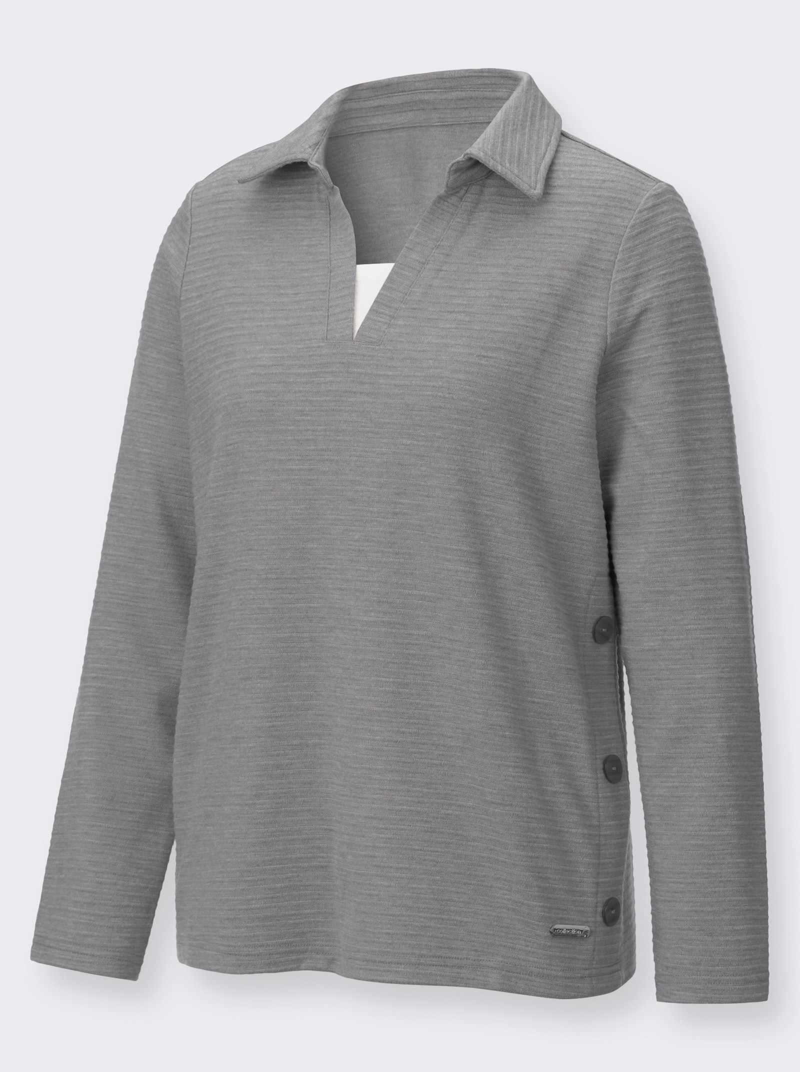 Poloshirt mit seitlicher Knopfleiste - anthrazit-meliert
