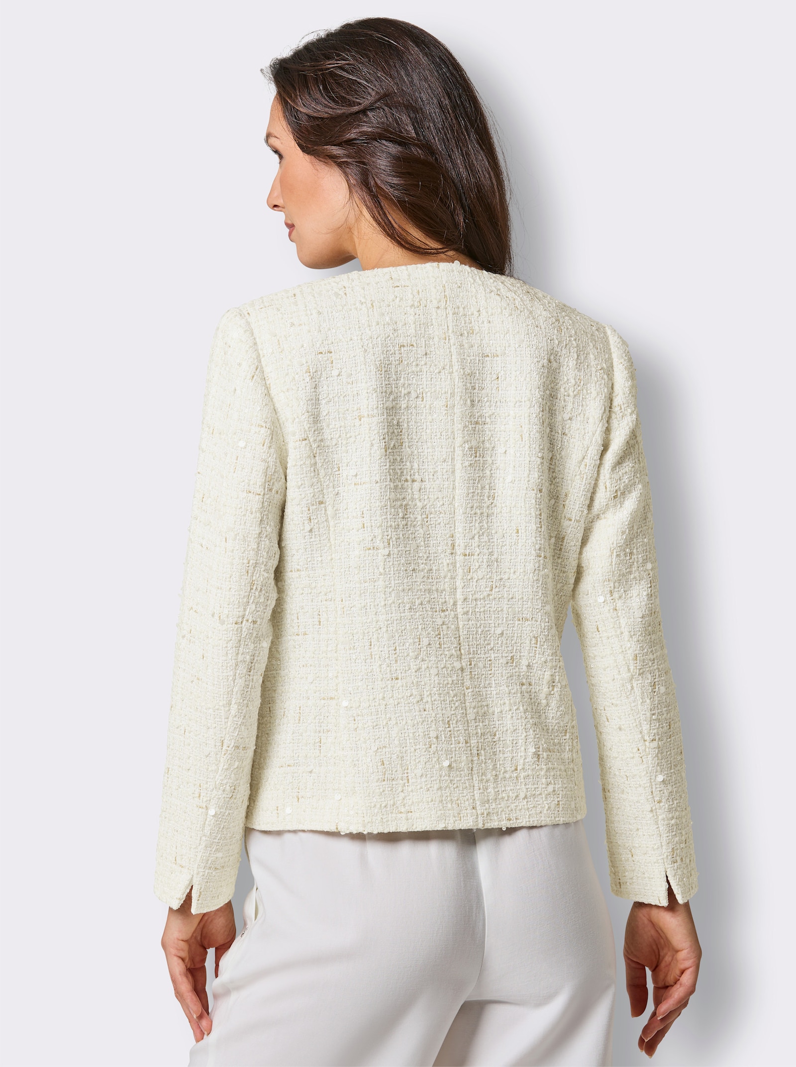 CREATION L PREMIUM Woll-Mix-Bouclé-Blazer mit Zierperlen und Pailletten - ecru