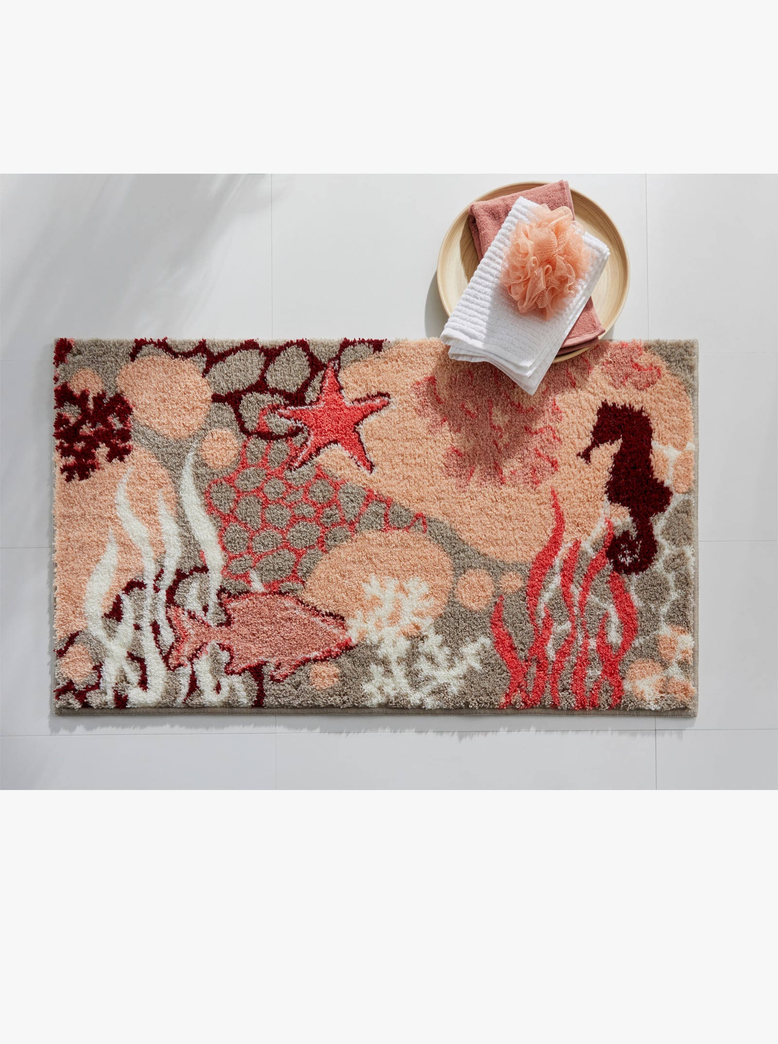 Grund Tapis de bain - taupe-corail à motifs