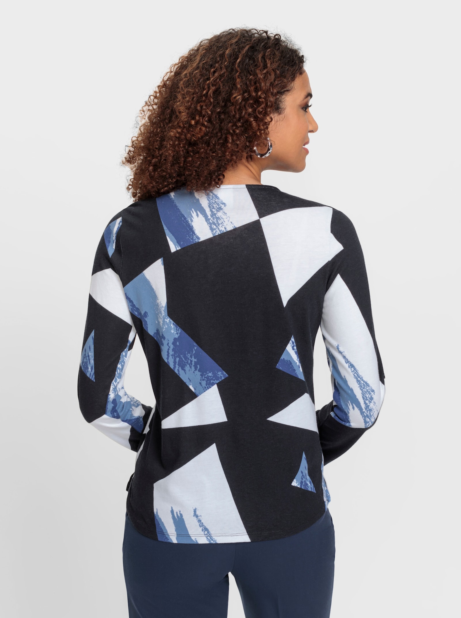 Shirt mit krempelbaren Ärmeln - schwarz-royalblau-gemustert