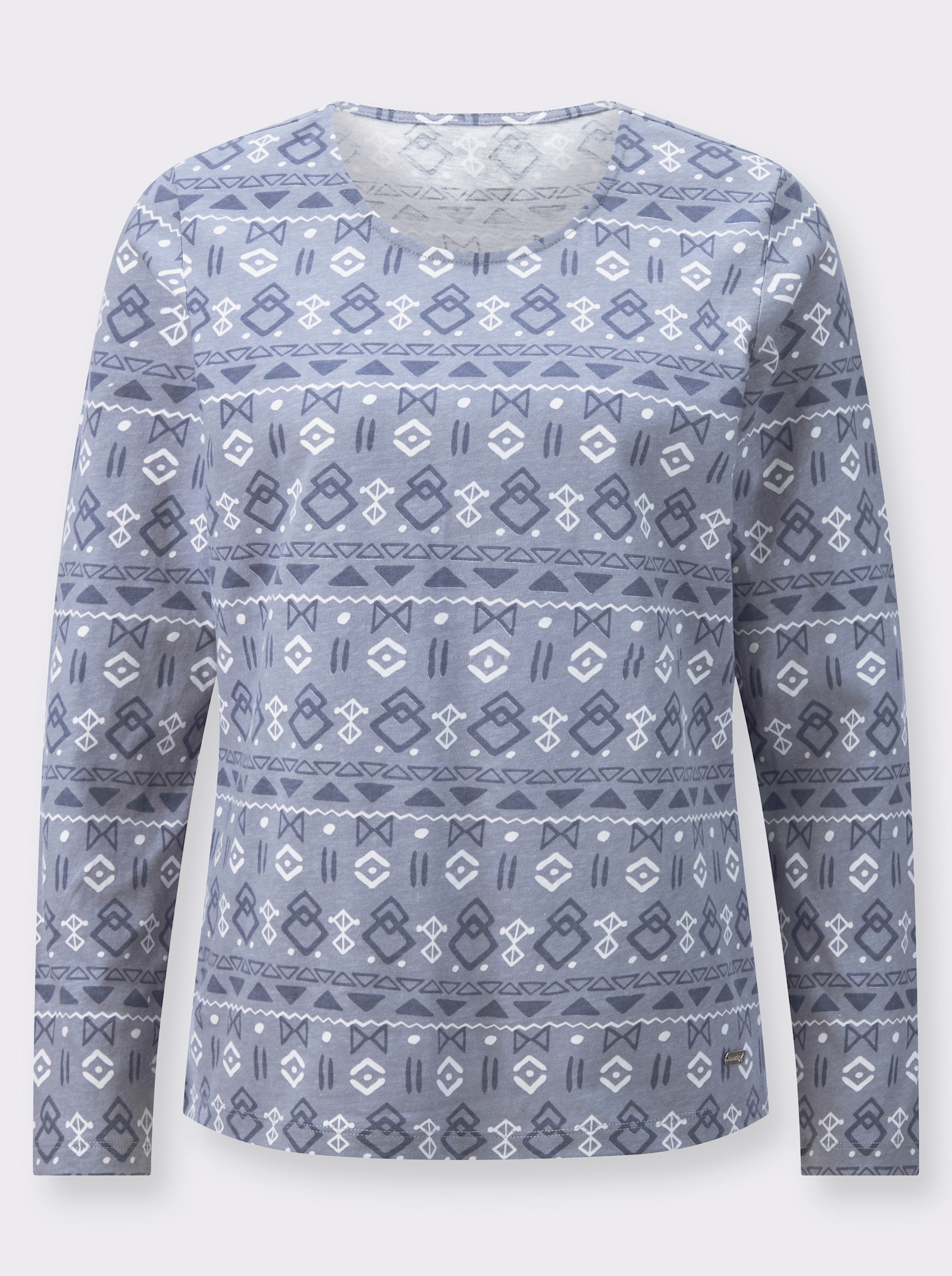 Print-Shirt mit paspeliertem Rundhals-Ausschnitt - taubenblau-bedruckt