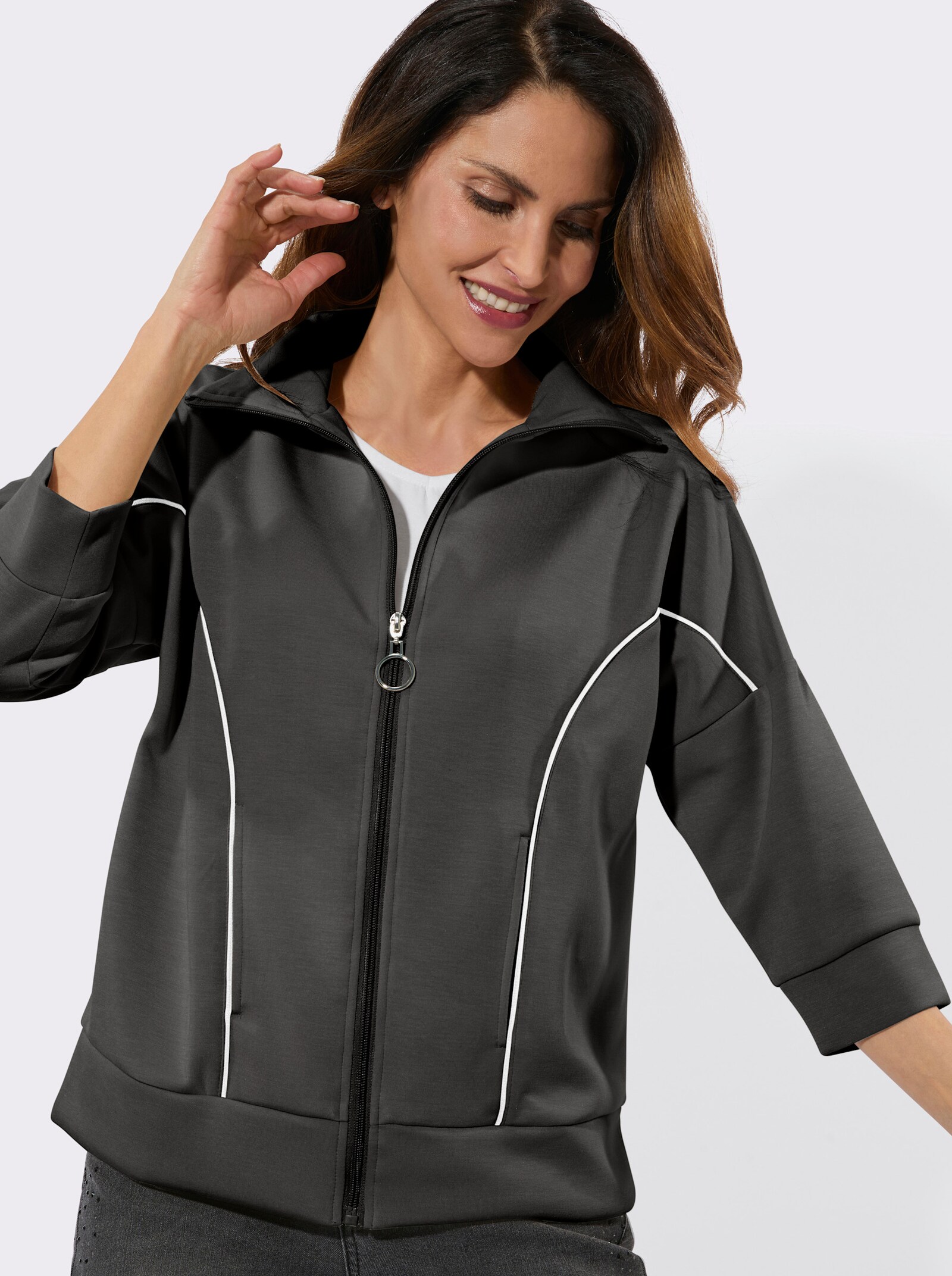 Sweatjacke mit 3/4-Ärmeln - graphit