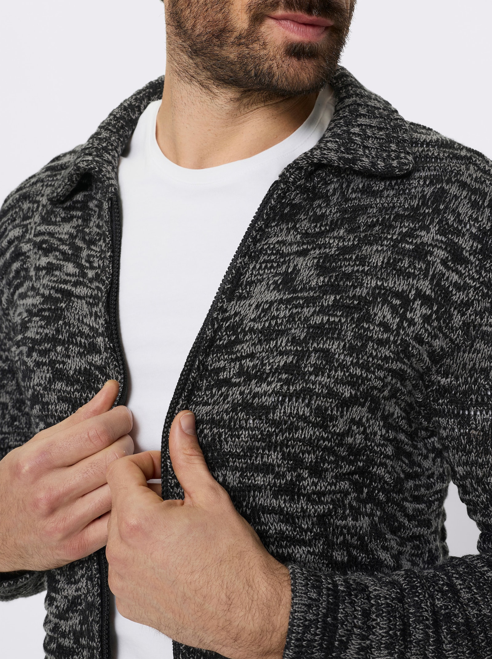 Marco Donati Strickjacke in längerer Form - schwarz-grau-meliert