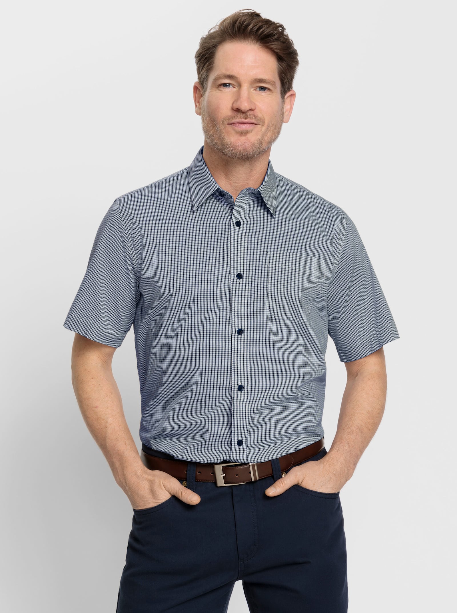 Marco Donati Kurzarm-Hemd - marine-kariert