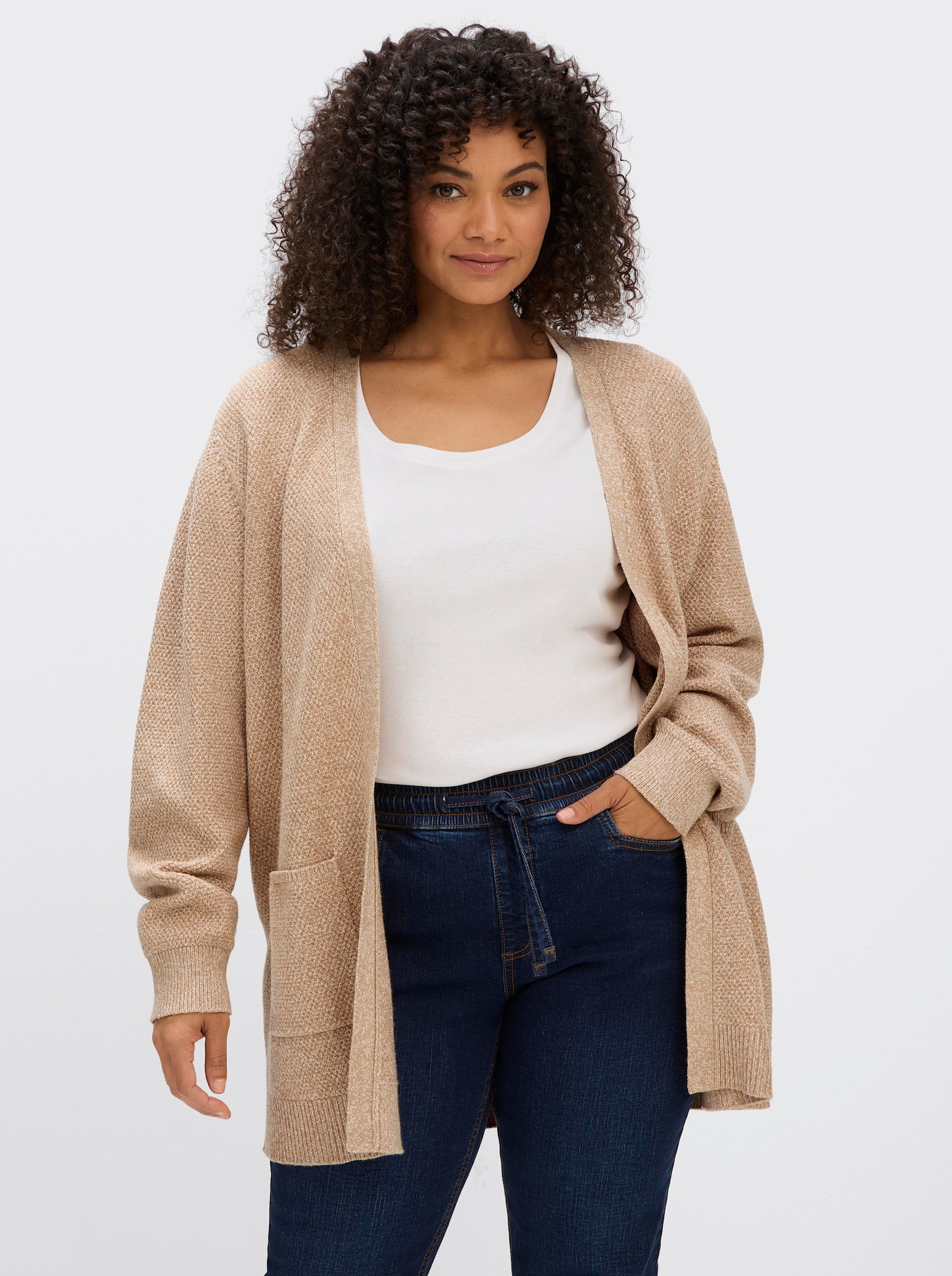sheego Strickjacke in softer Strukturqualität - camel-meliert