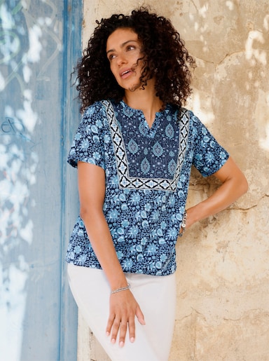 Shirt - himmelblau-marine-bedruckt