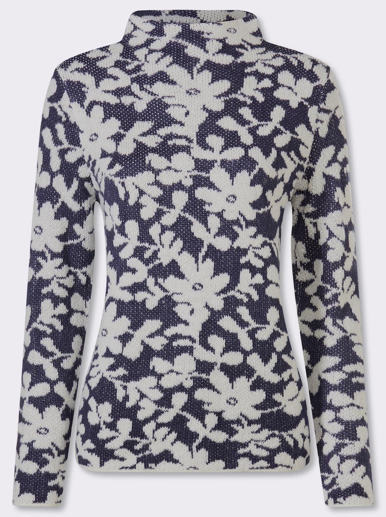 Pullover met opstaande kraag en effectgaren - marine/ecru gedessineerd