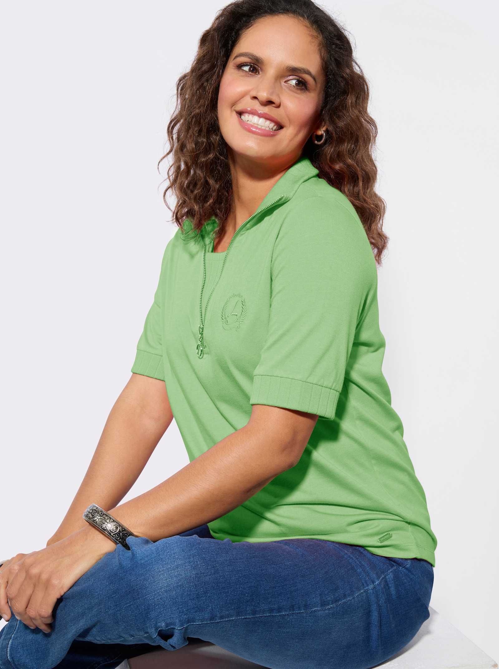 Poloshirt mit 2-in-1-Optik - reseda