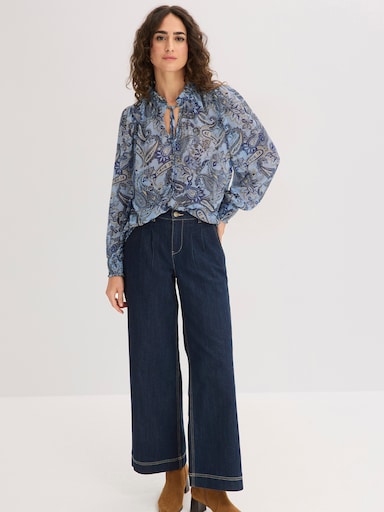 Druckbluse in Georgette-Qualität - taubenblau-royalblau-bedruckt