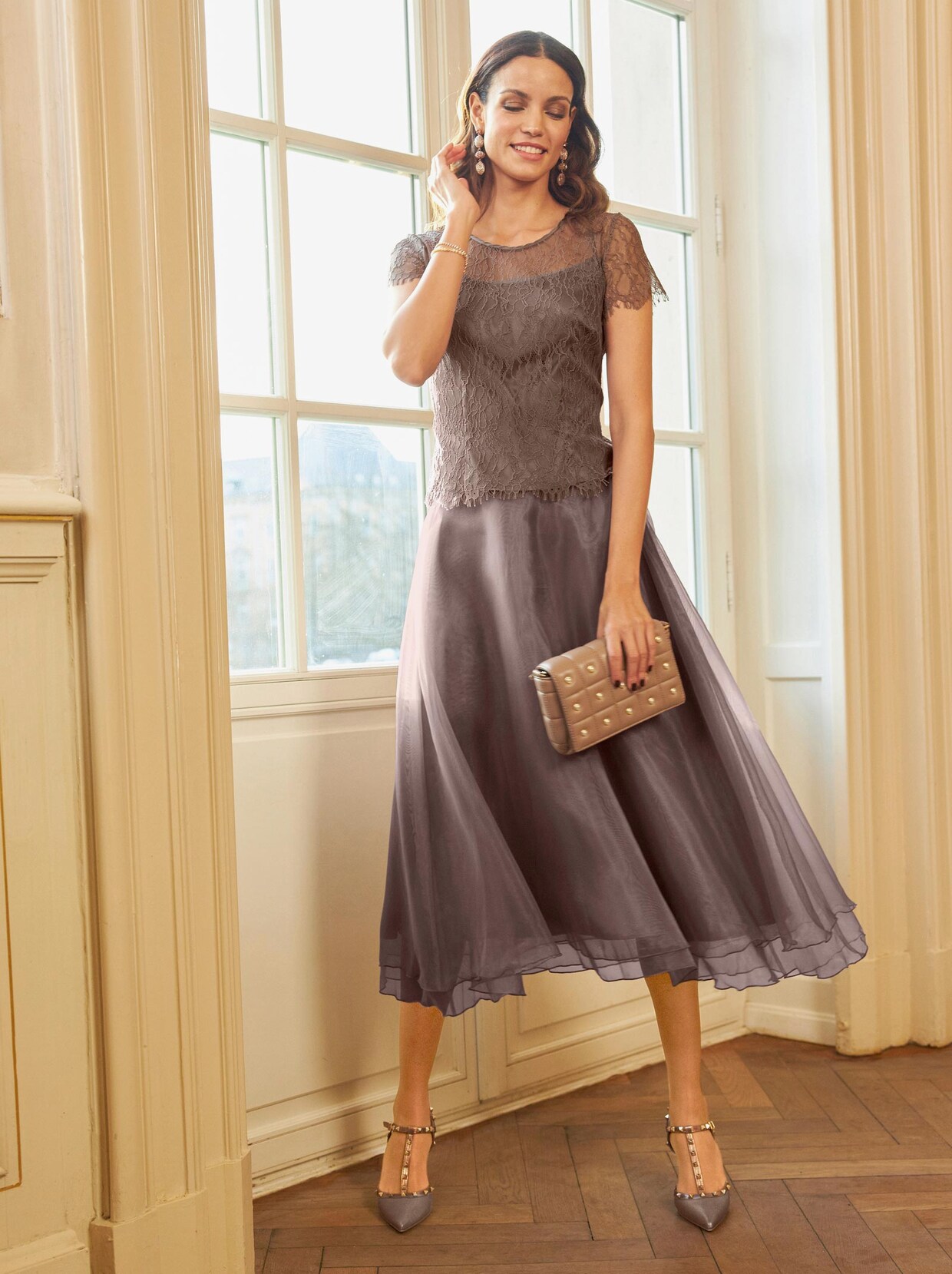 Patrizia Dini Spitzen-Bluse - dunkeltaupe