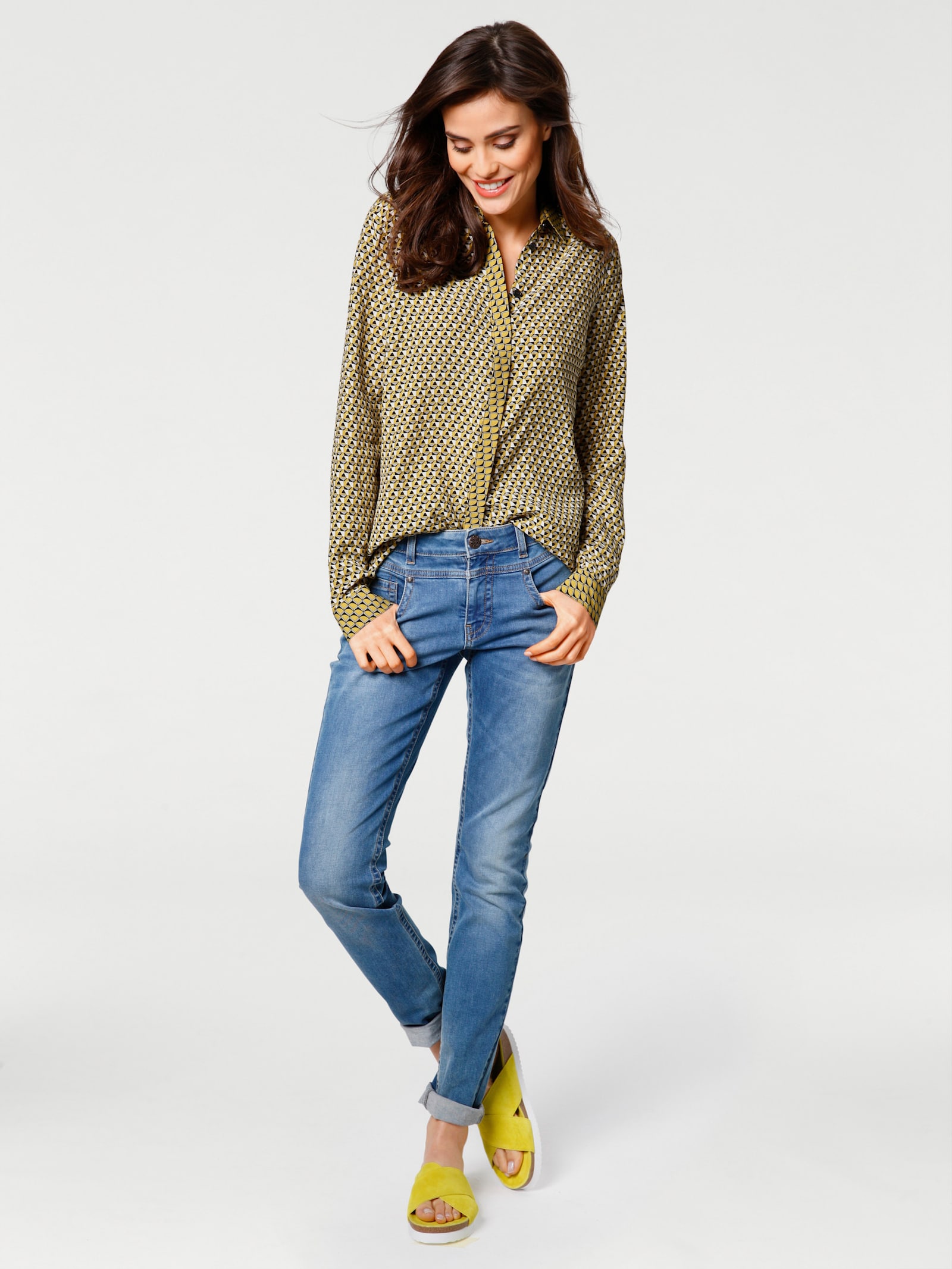 heine Overhemdblouse in minimalistisch dessin - geel/grijs