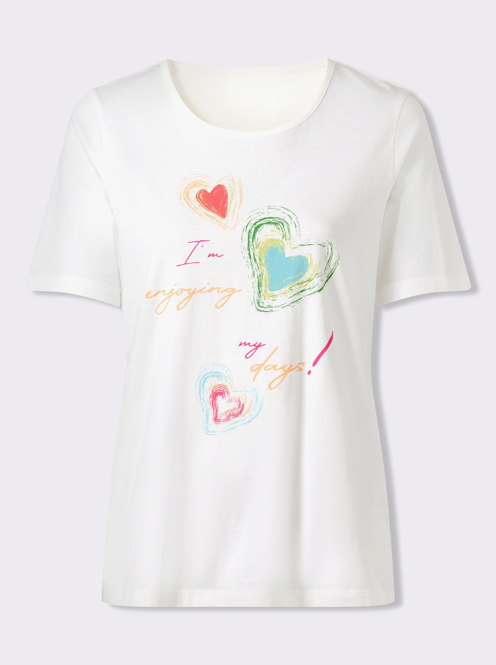 Kortärmad topp med placerat hjärttryck - ecru-äpple