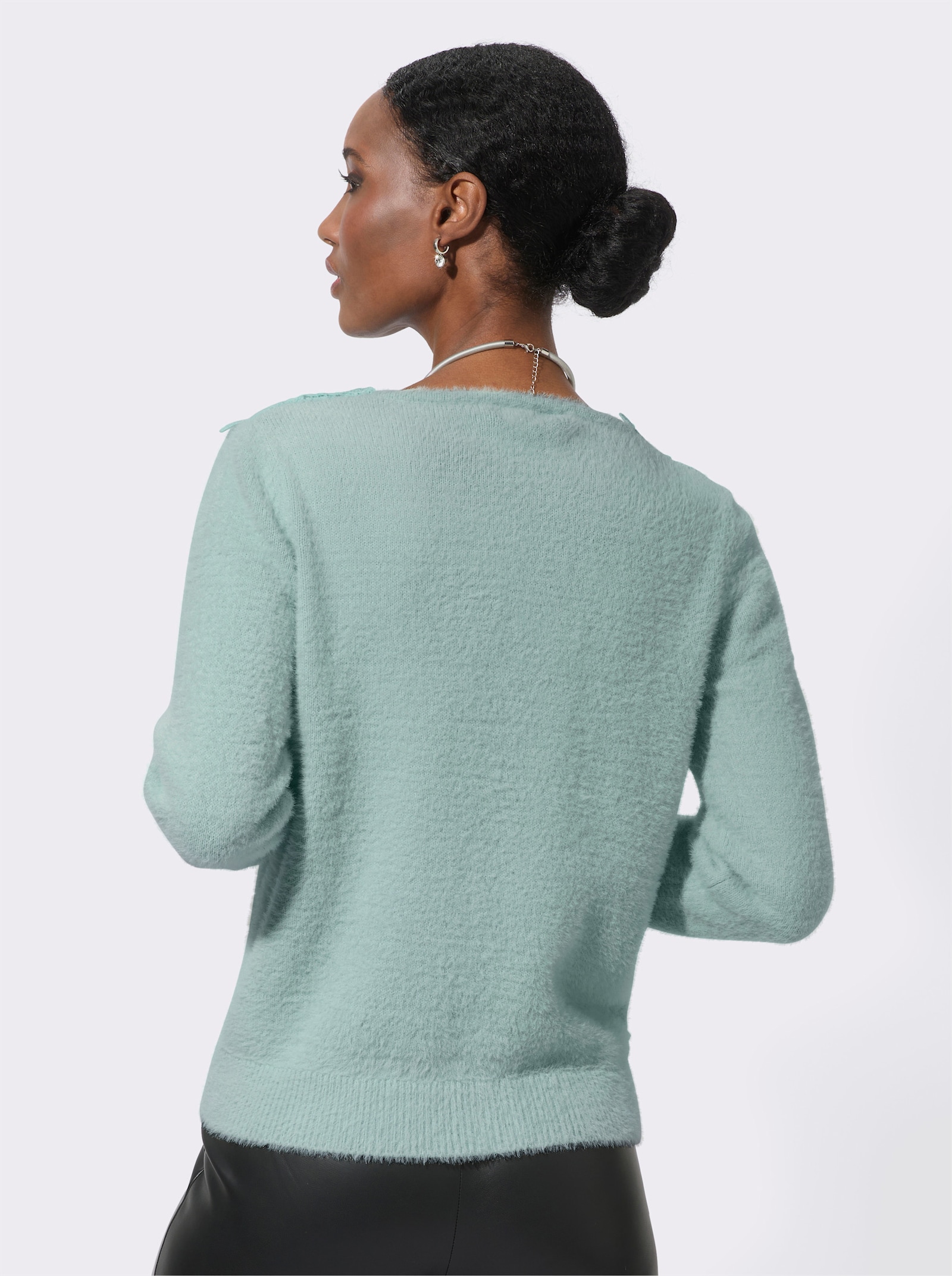 Langarm-Pullover in Flauschgarn - kalkmint