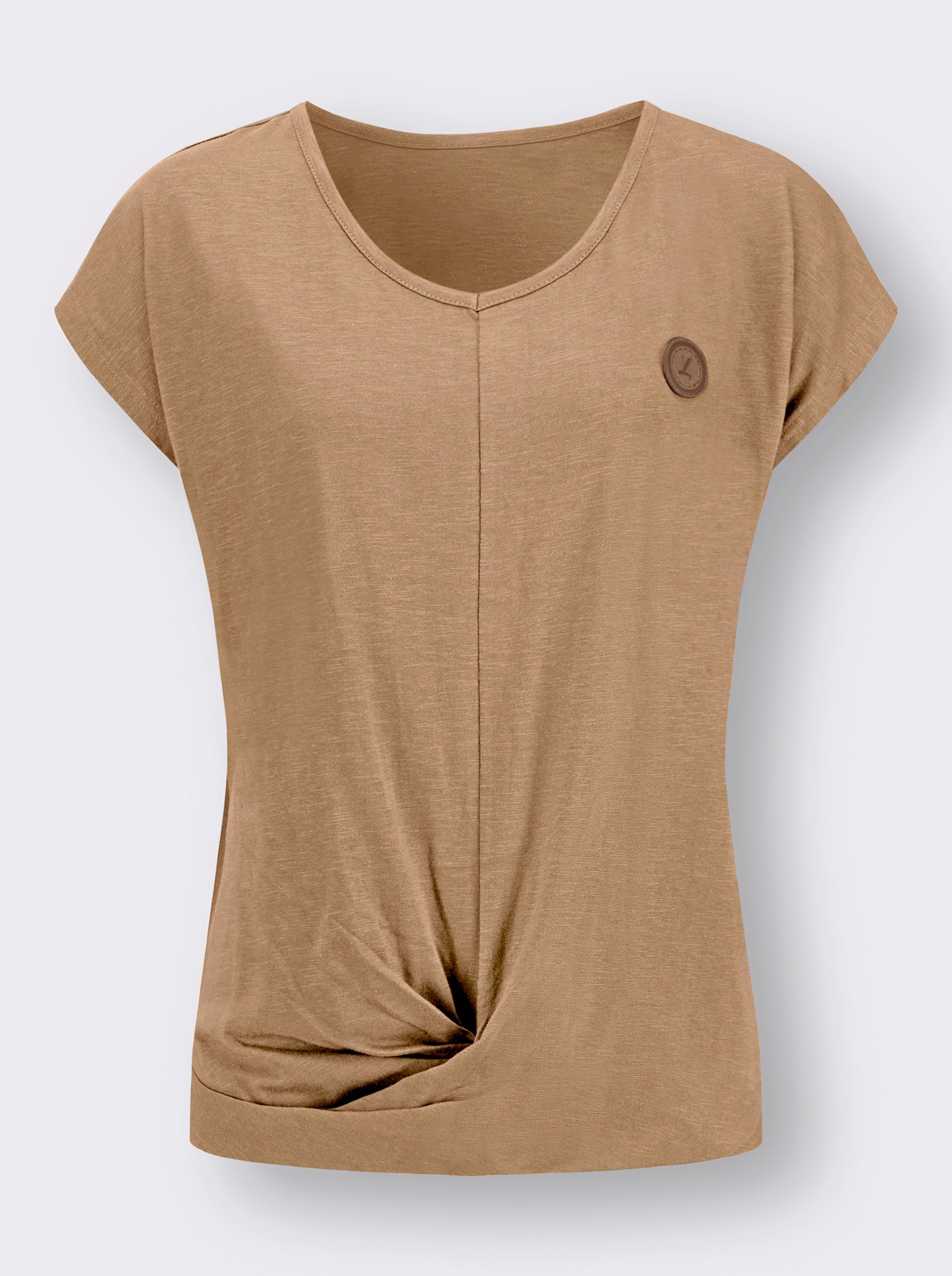 Kurzarmshirt Saum in Knoten-Optik - camel