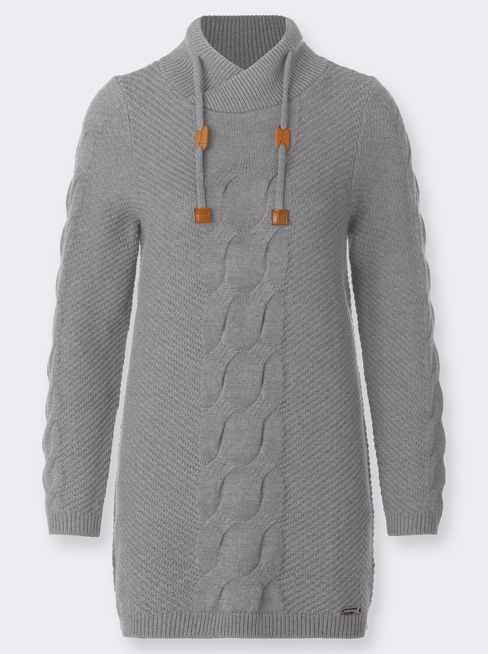  Longpullover mit Zopfmuster - steingrau-meliert