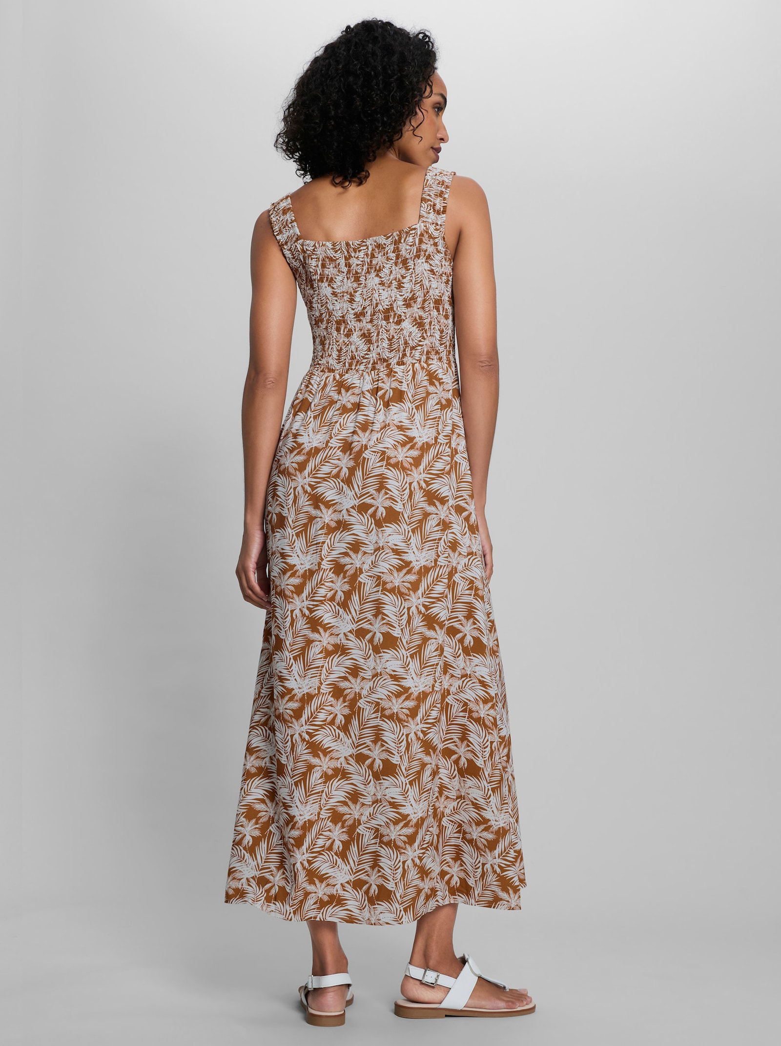 heine Druckkleid mit Smok-Oberteil - cognac-ecru-bedruckt