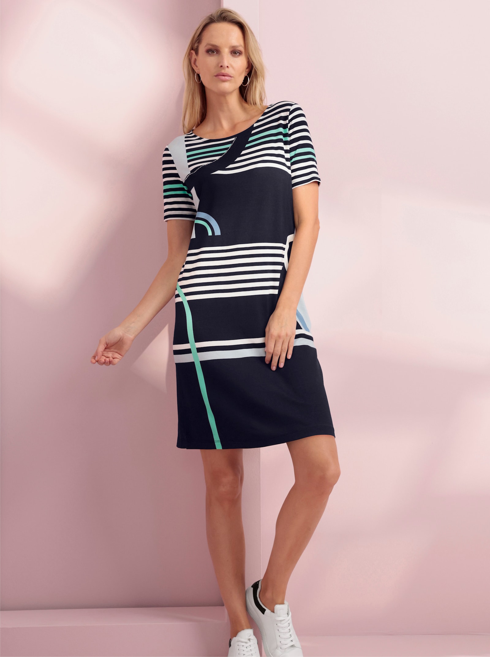 heine Druckkleid mit Grafikmuster - marine-hellblau-bedruckt