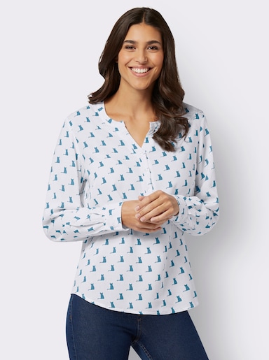 Blouse met lange mouwen - wit/topaas bedrukt