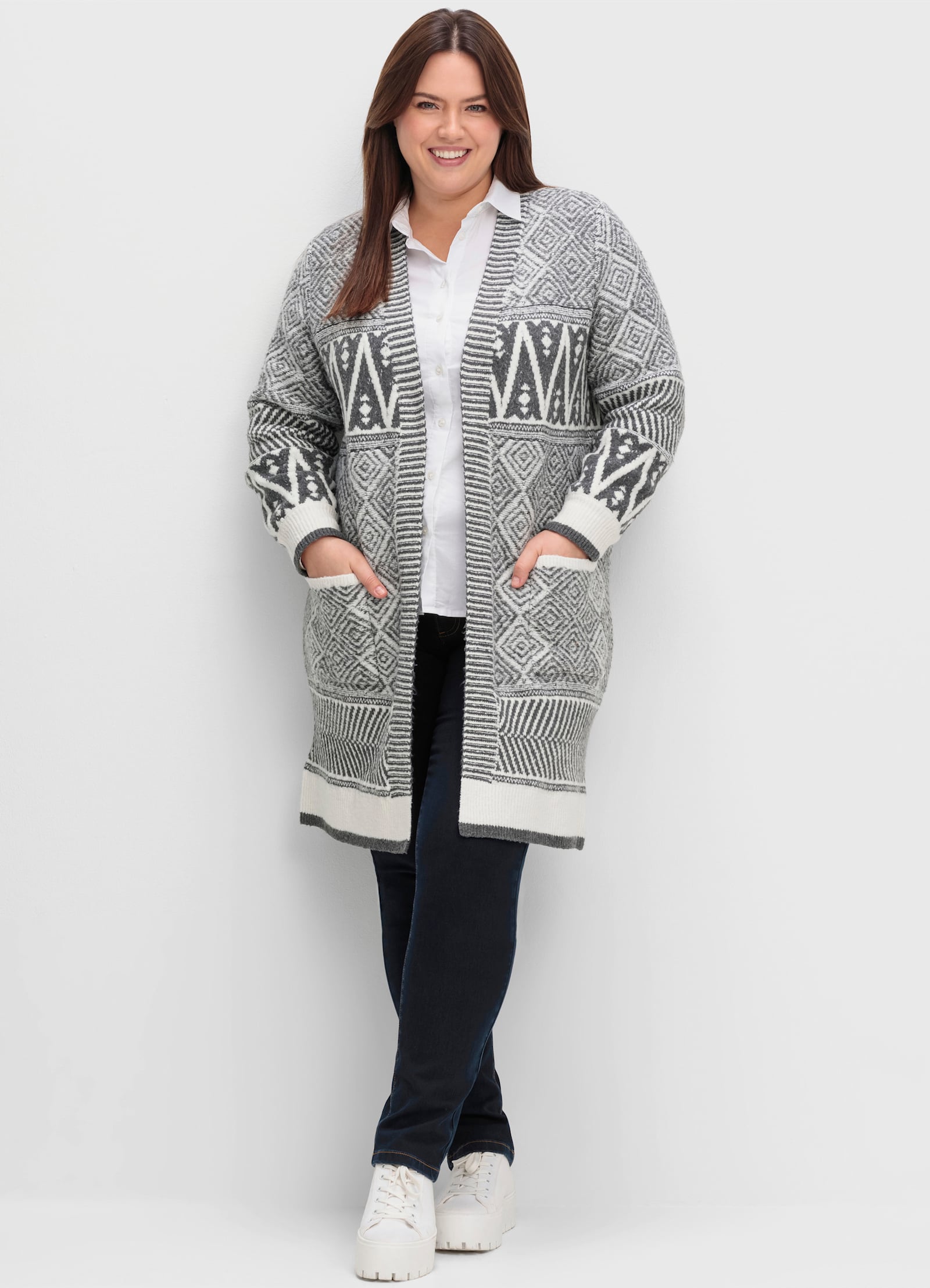 sheego by Joe Browns Longstrickjacke in verschlussloser Form - grau