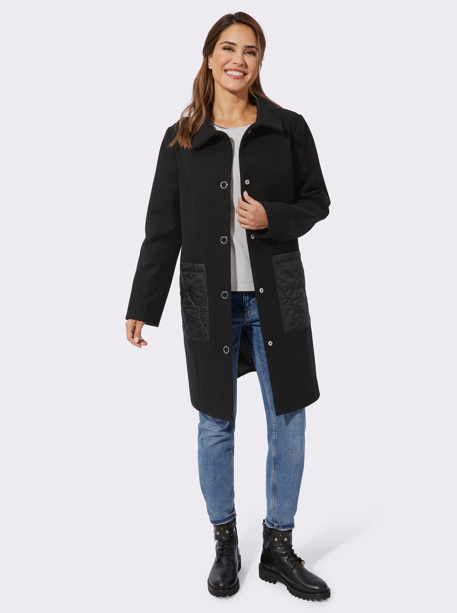 Kurzmantel im Materialmix - schwarz