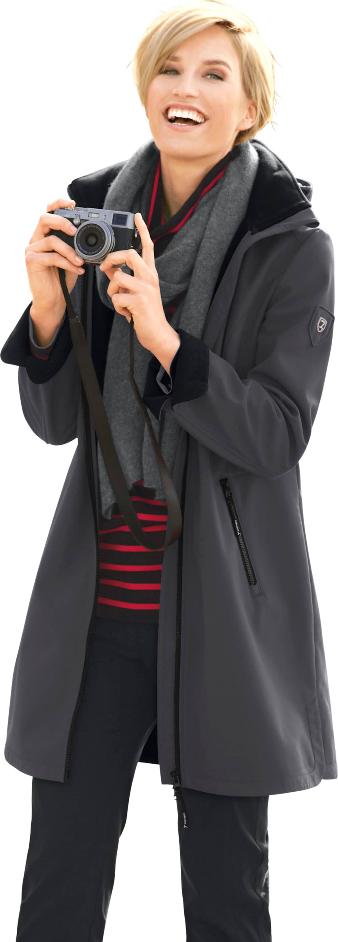 Casual Looks Damen Dunkelgrau Softshelljacke Gr. 44, Grau (Anthrazit), 94% Polyester, 6% Elasthan, Unifarben, Figurumspielend, Jacken Softshelljacke, Topseller - Bild 4