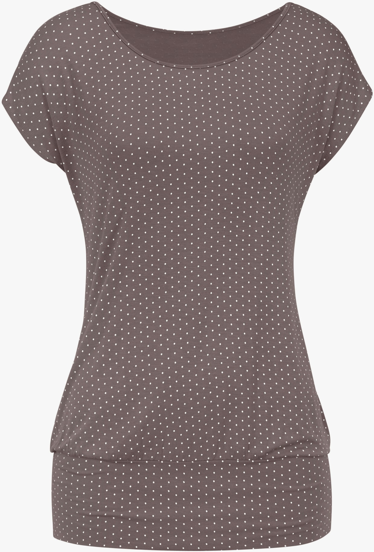 LASCANA T-shirt long - taupe à pois