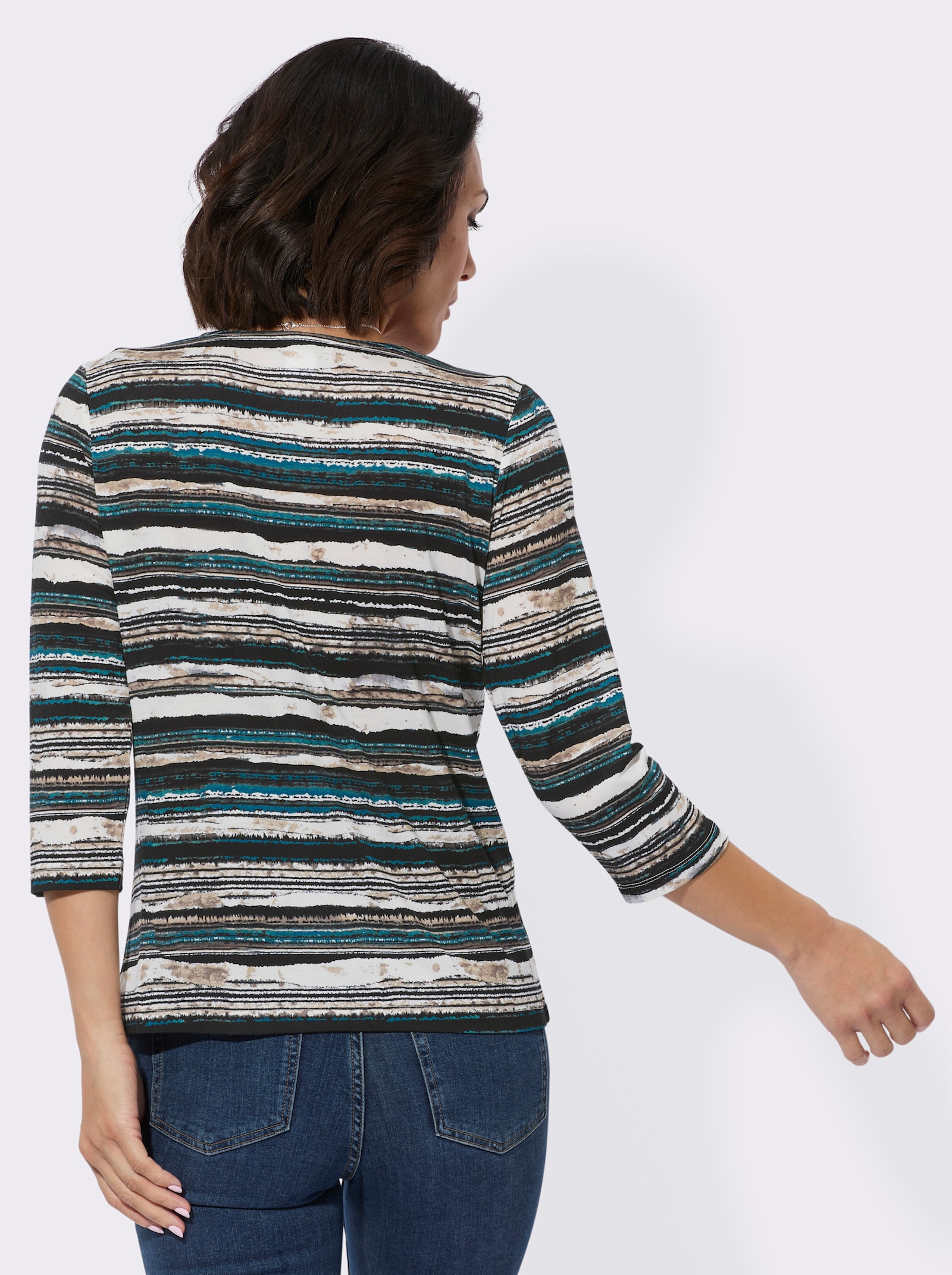 Shirt met ronde hals en 3/4-mouwen - jade/beige bedrukt