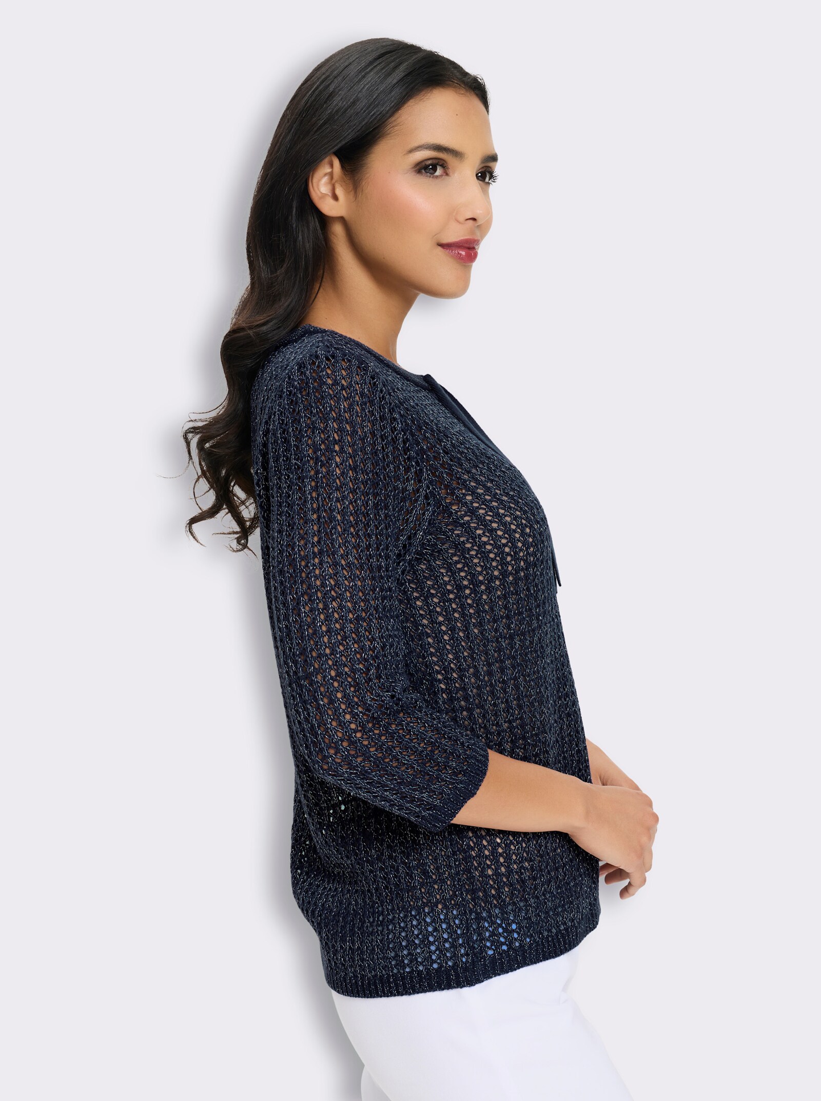 Ajourpullover mit Glanzgarn - marine
