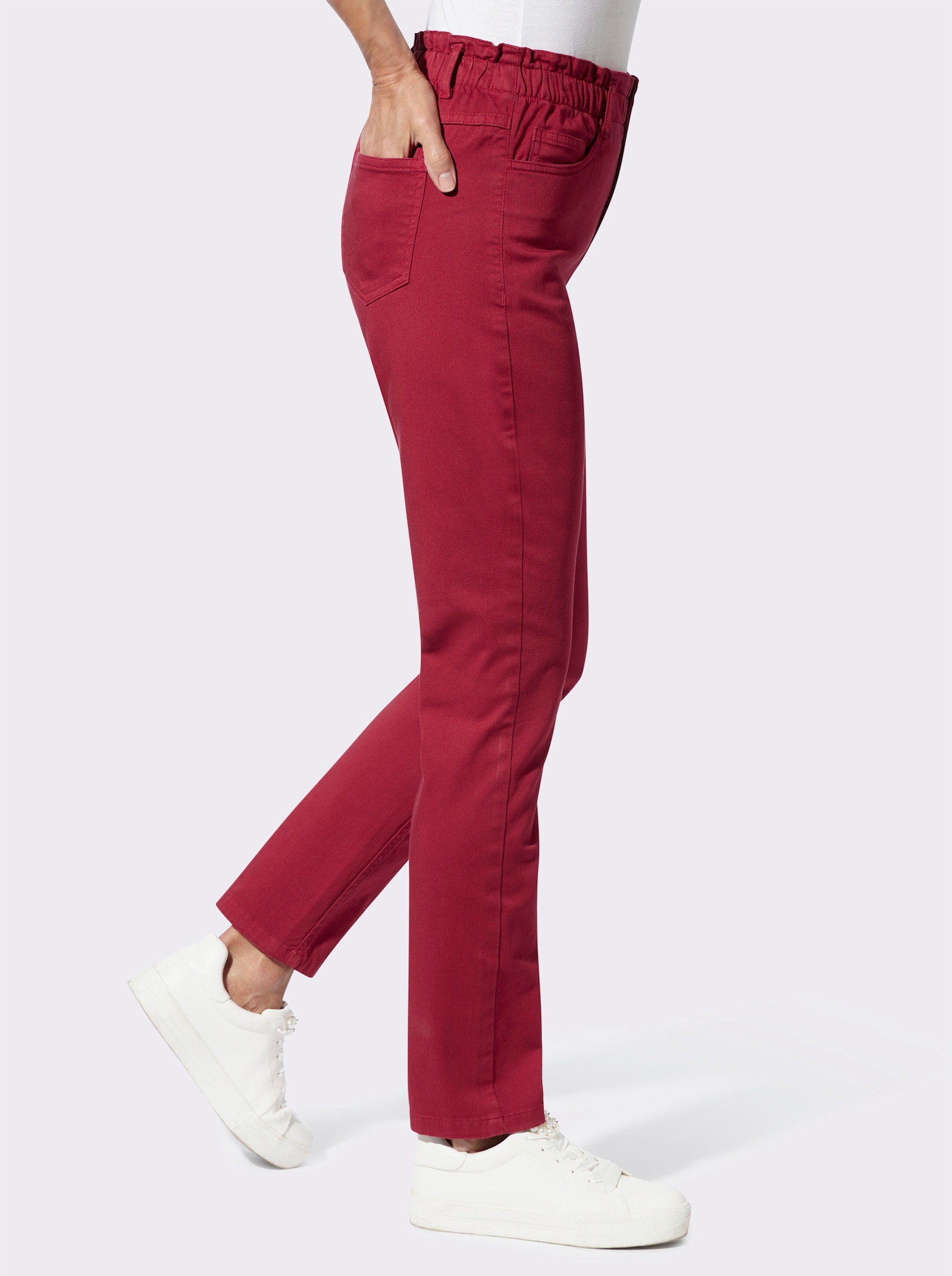 Jeans im Paperbag-Schnitt - kirsche