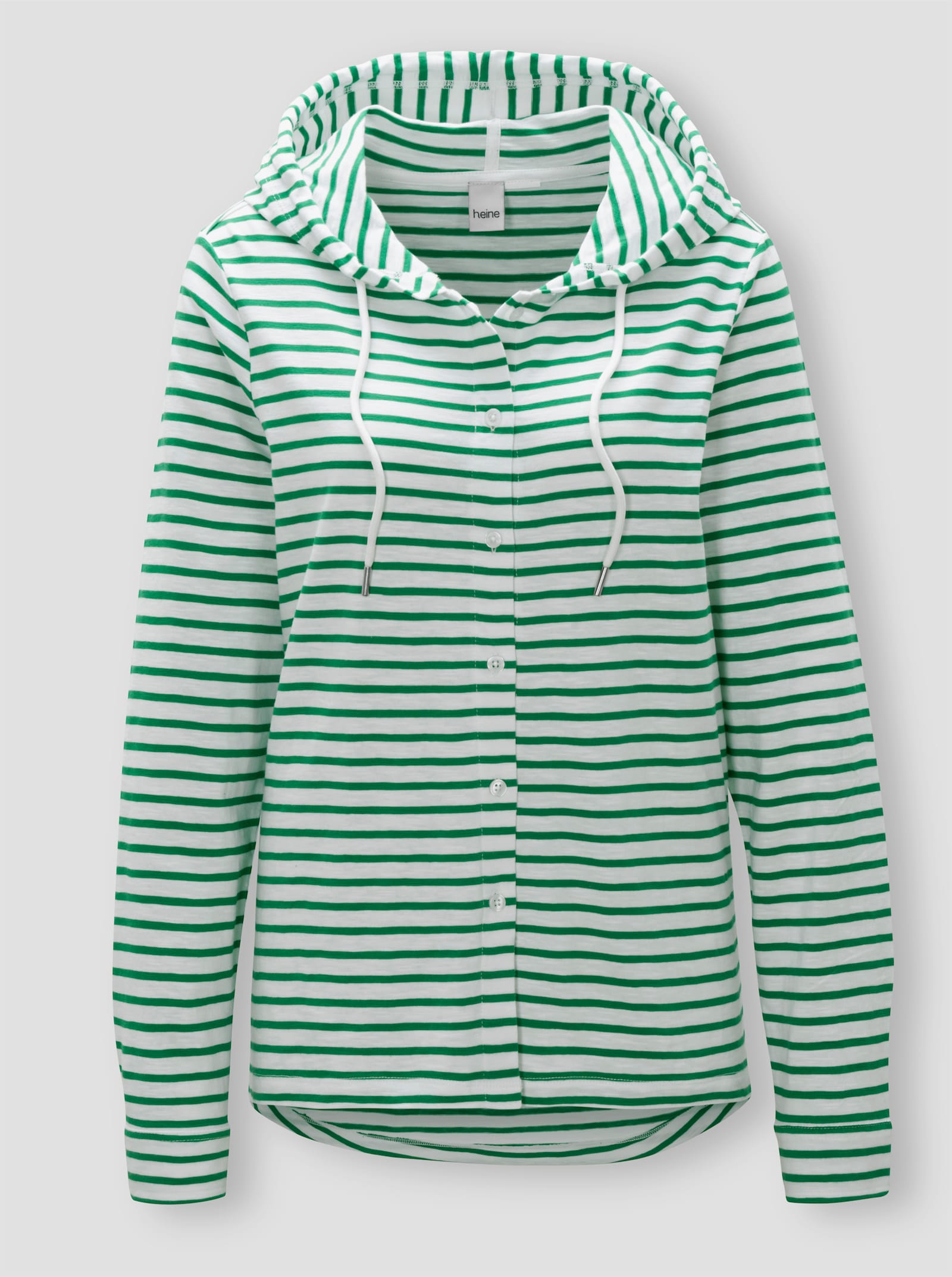 heine Streifenshirt mit Kapuze - weiß-grasgrün-geringelt