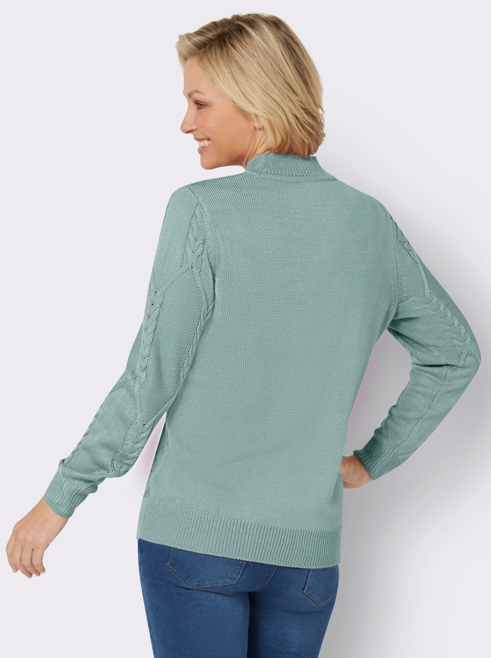 Langarm-Pullover mit Zopfmuster - kalkmint