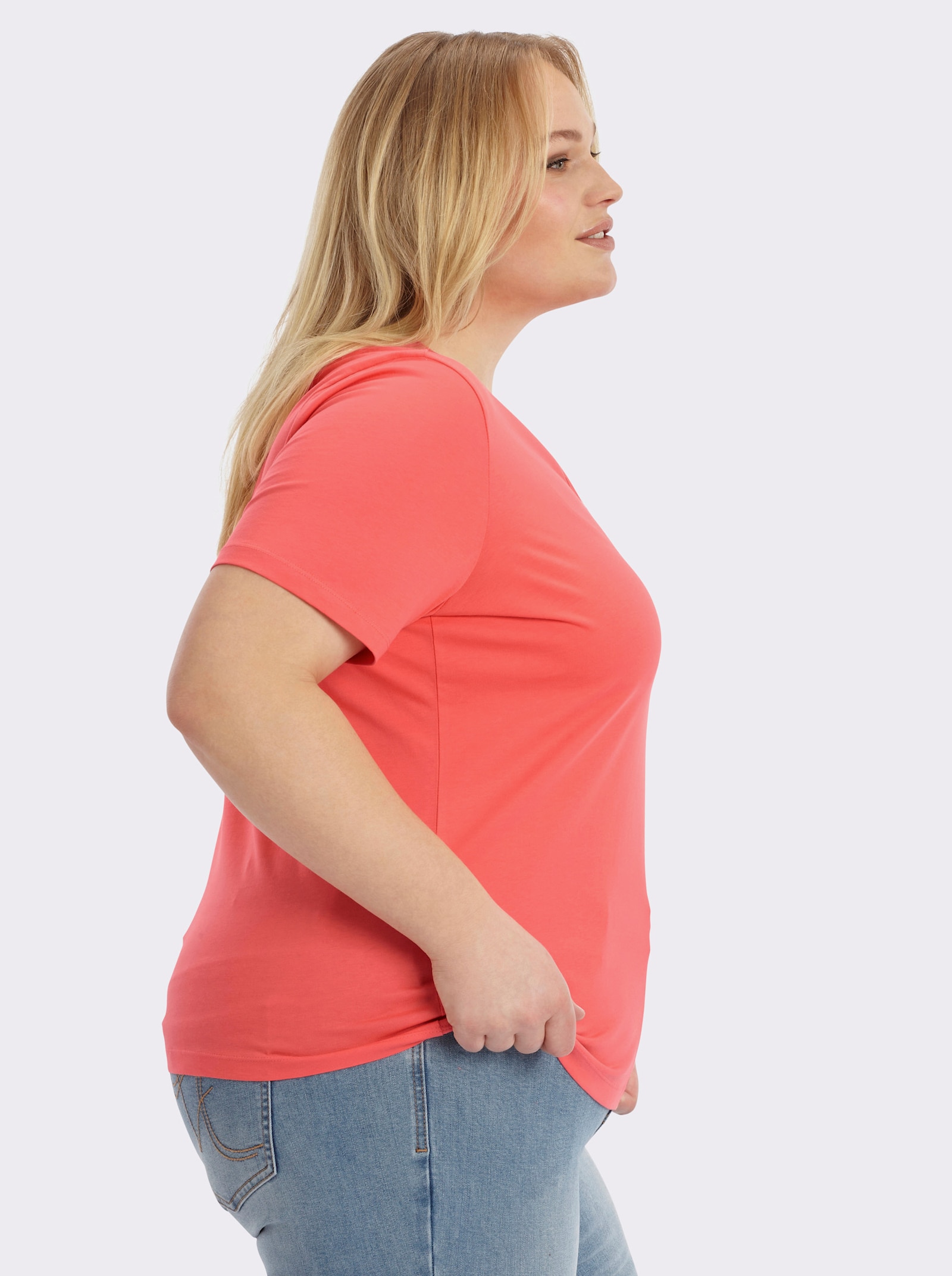 Kurzarmshirt aus reiner Baumwolle - koralle