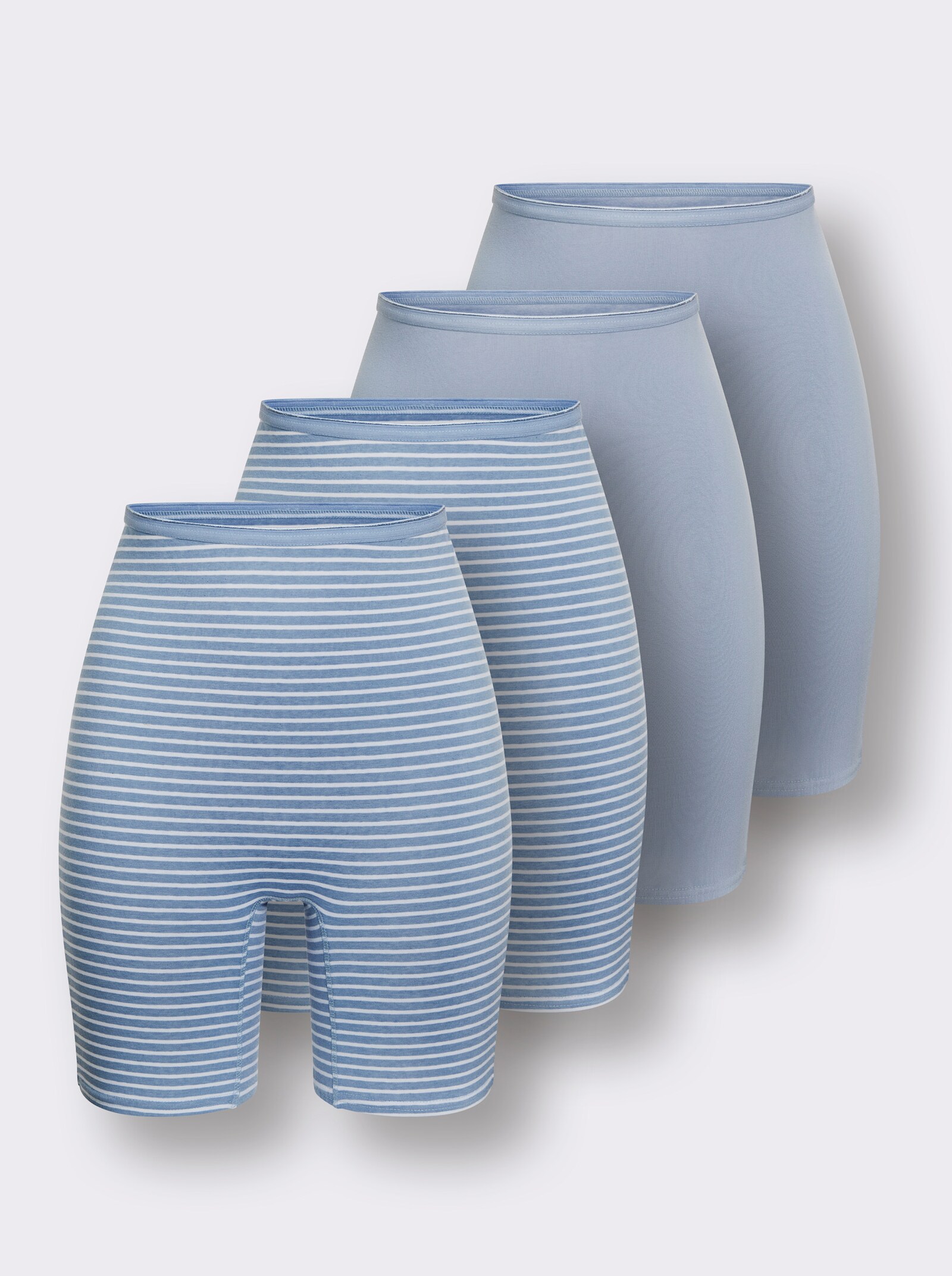 wäschepur Longpanty mit flachem Bund - 2x bleu-geringelt + 2x bleu