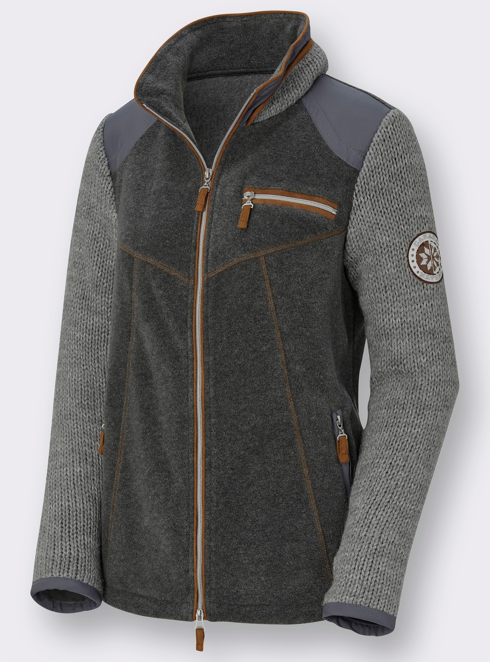 Fleecejacke im Mix aus Fleece und Strick - grau-meliert