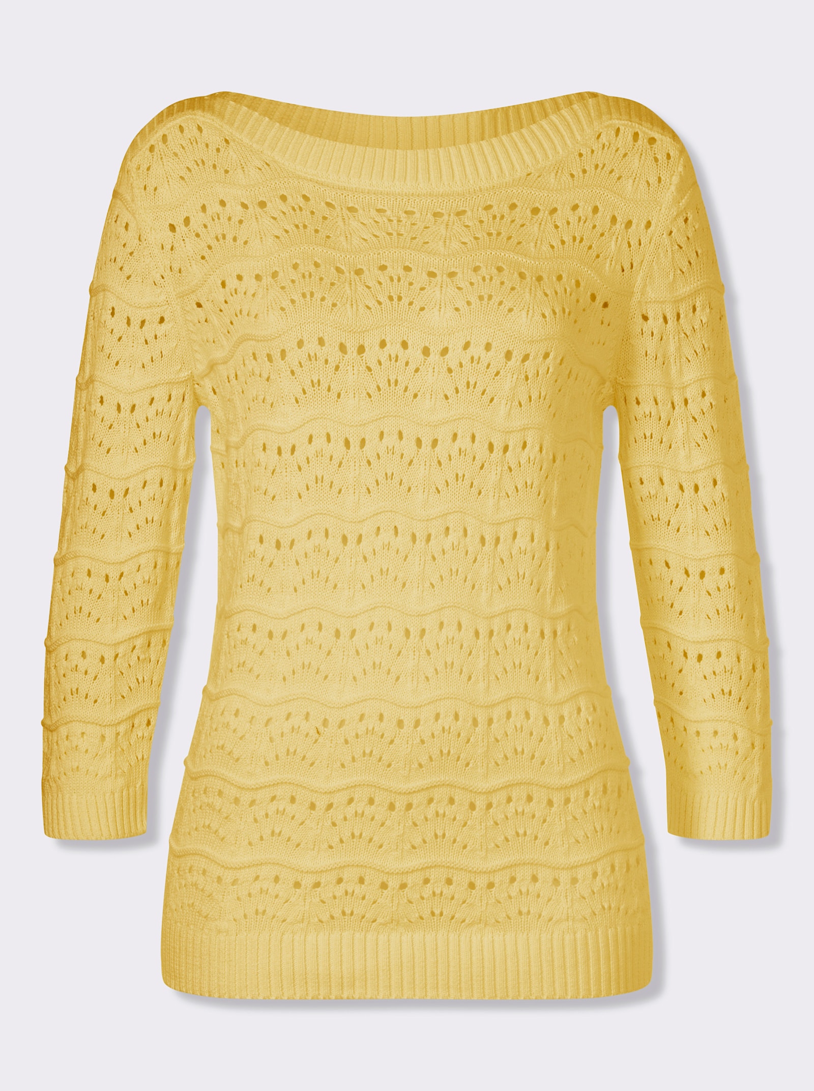 Ajourpullover mit U-Boot-Ausschnitt - zitrone