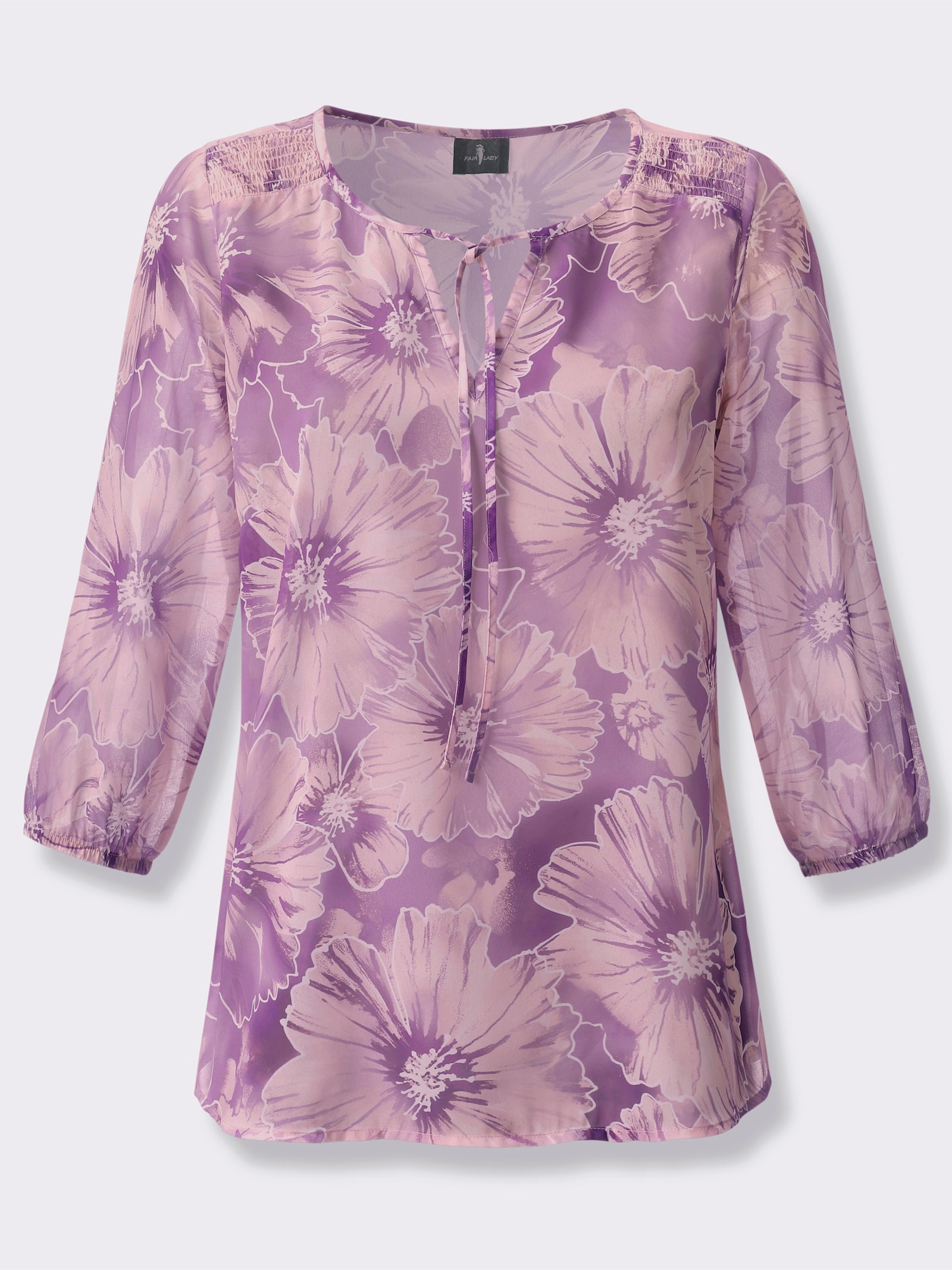 Blouse met print en smokinzet - orchidee/roze bedrukt