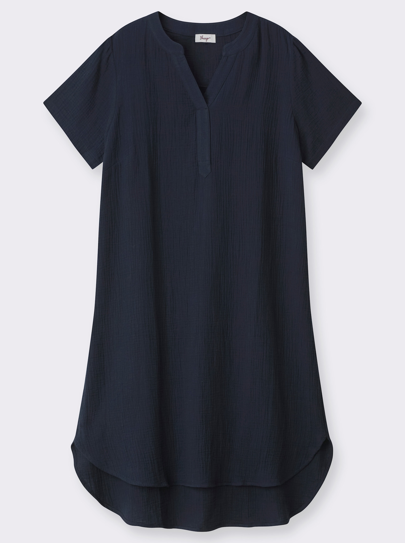 sheego Baumwollkleid mit V-Ausschnitt und Knopfleiste - tiefblau