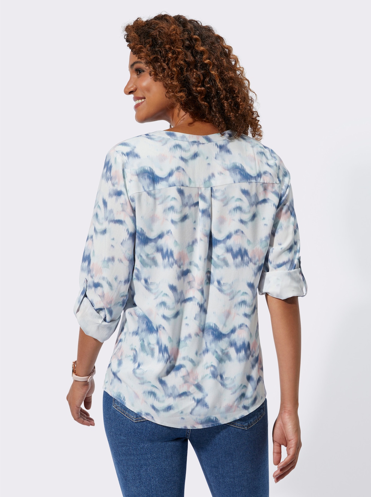 Blouse met print - ecru/jeansblauw bedrukt