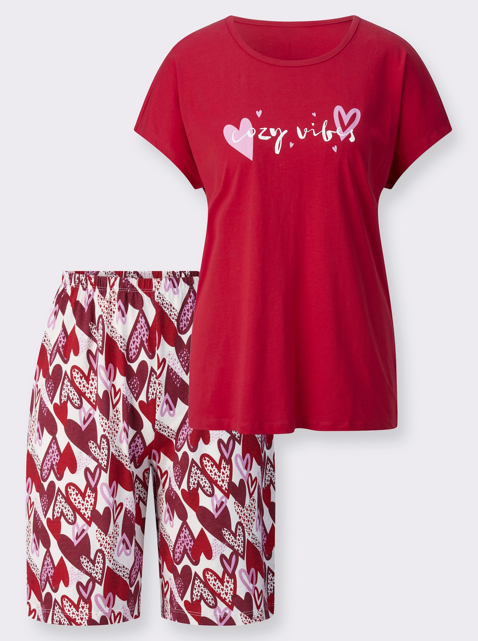 Shorty mit Herzchen-Muster - rot-ecru-bedruckt