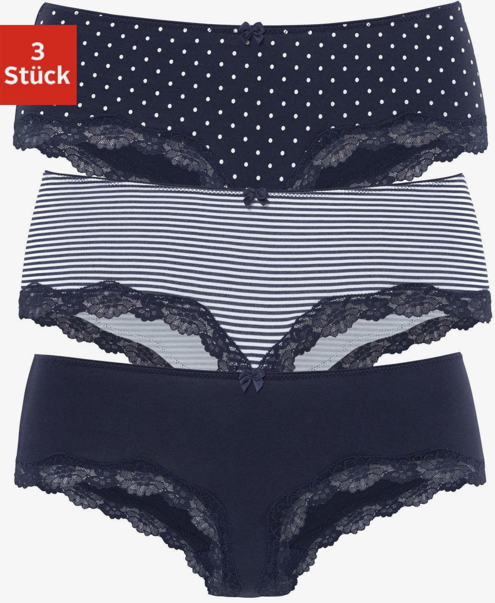 LASCANA Panty - marine gestippeld, gestreept, effen