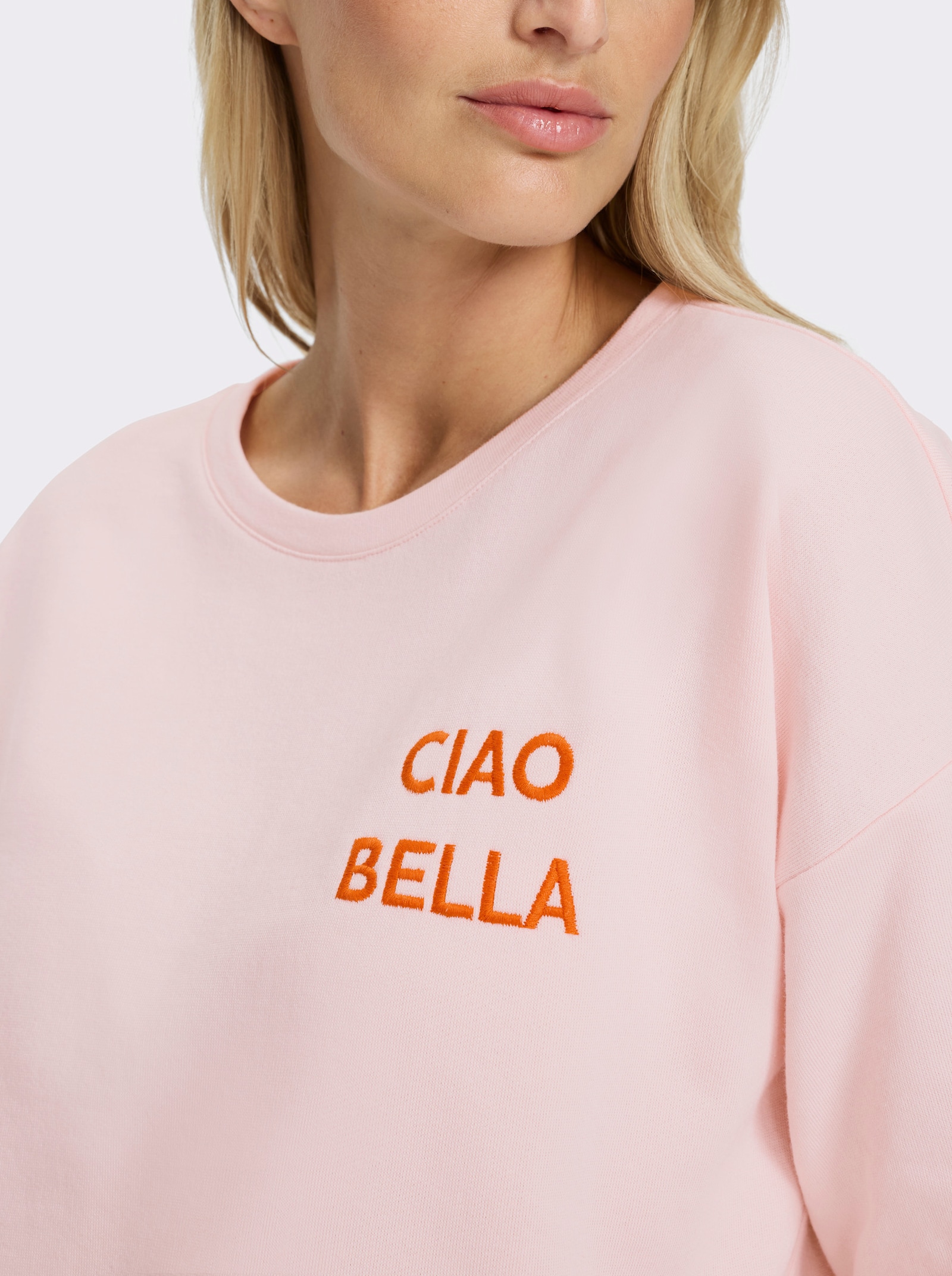 heine Sweatshirt mit gesticktem Schriftzug - hellrosé