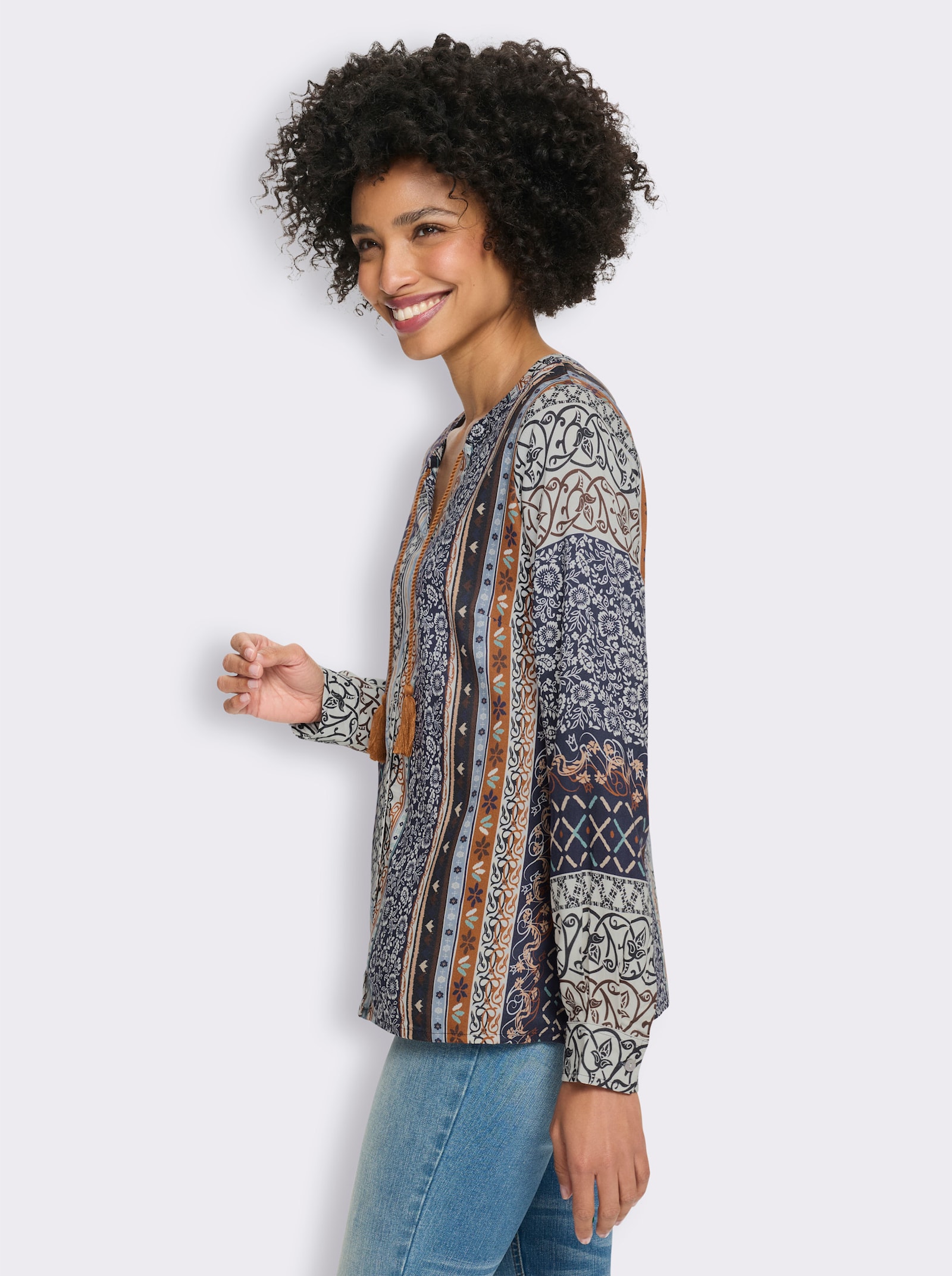 heine Druckbluse in Patch-Optik - marine-champagner-bedruckt