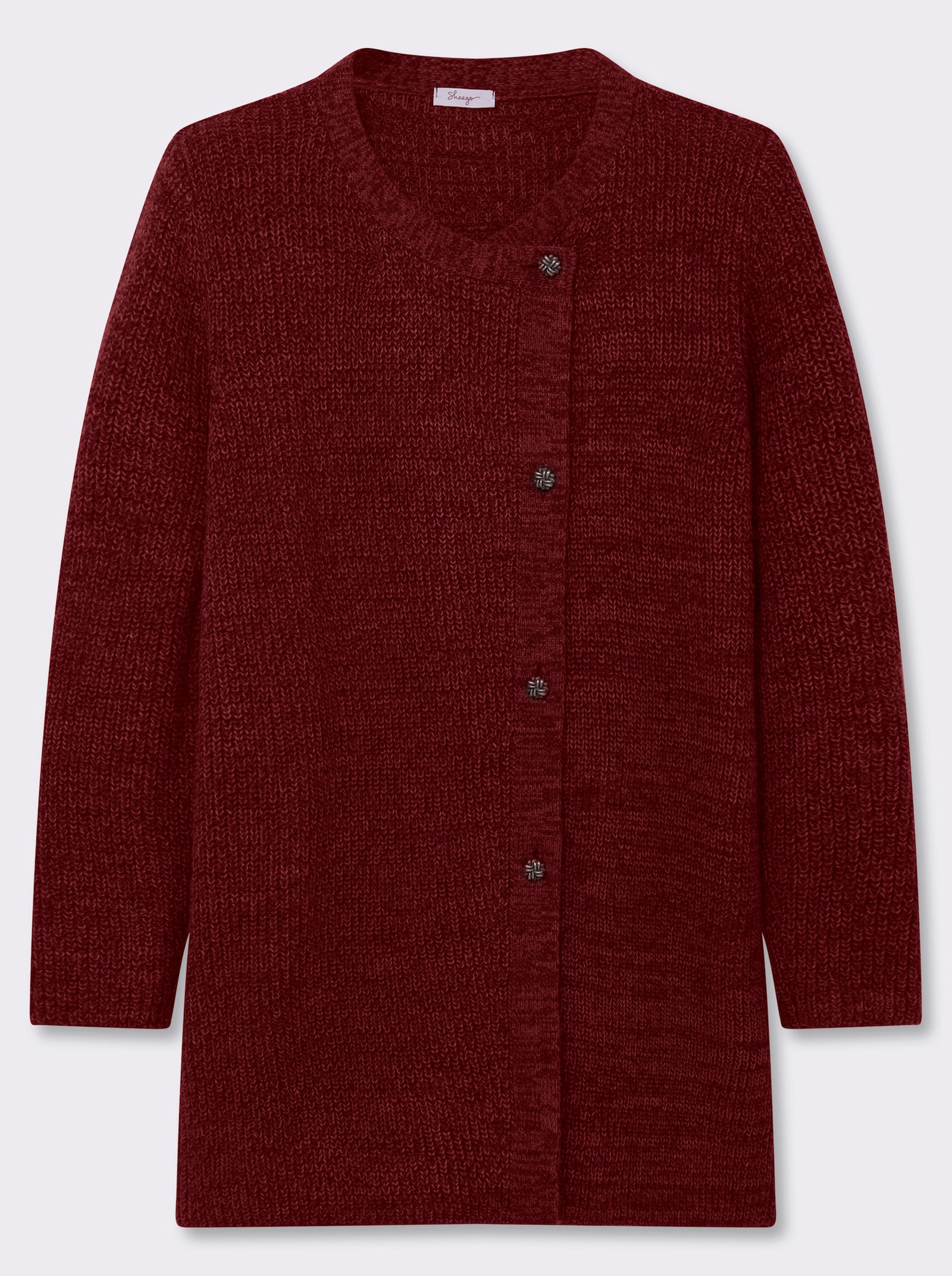 sheego Strickjacke mit überlappender Knopfleiste - bordeaux-meliert