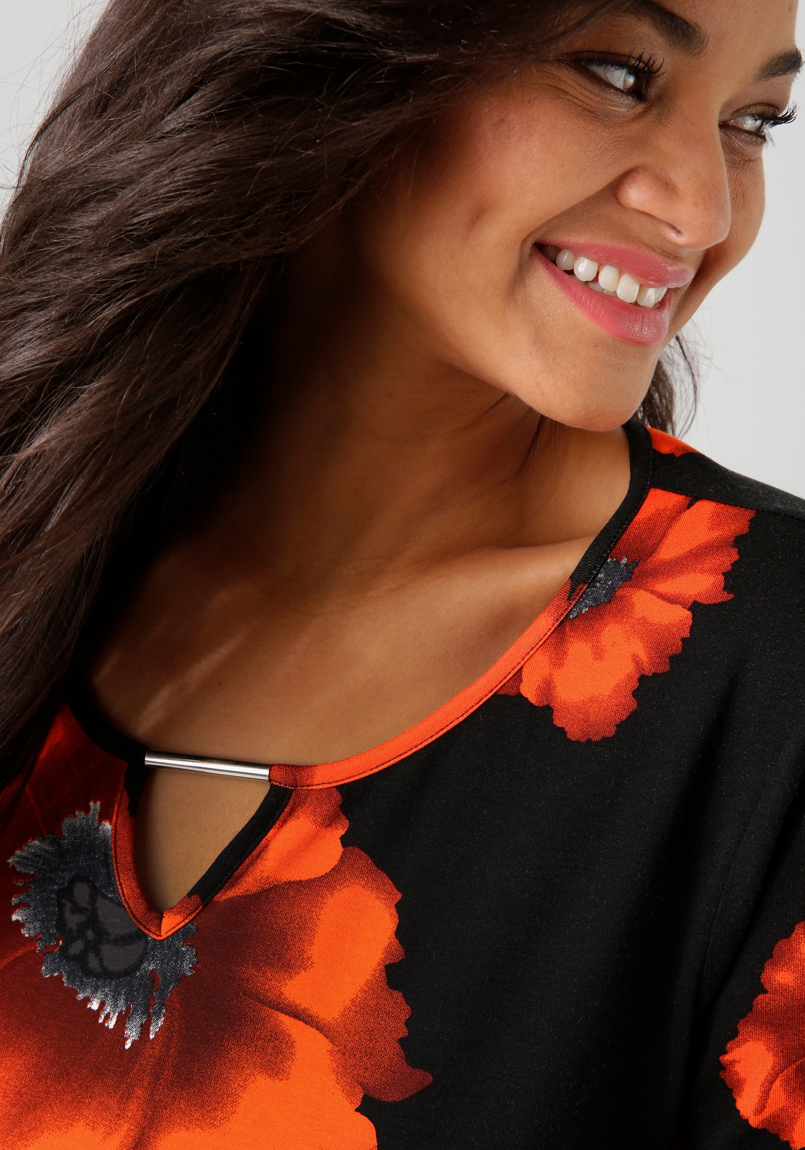 Aniston PLUS Langarmshirt - schwarz-orangerot-rostrotanthrazit-grau-weiß