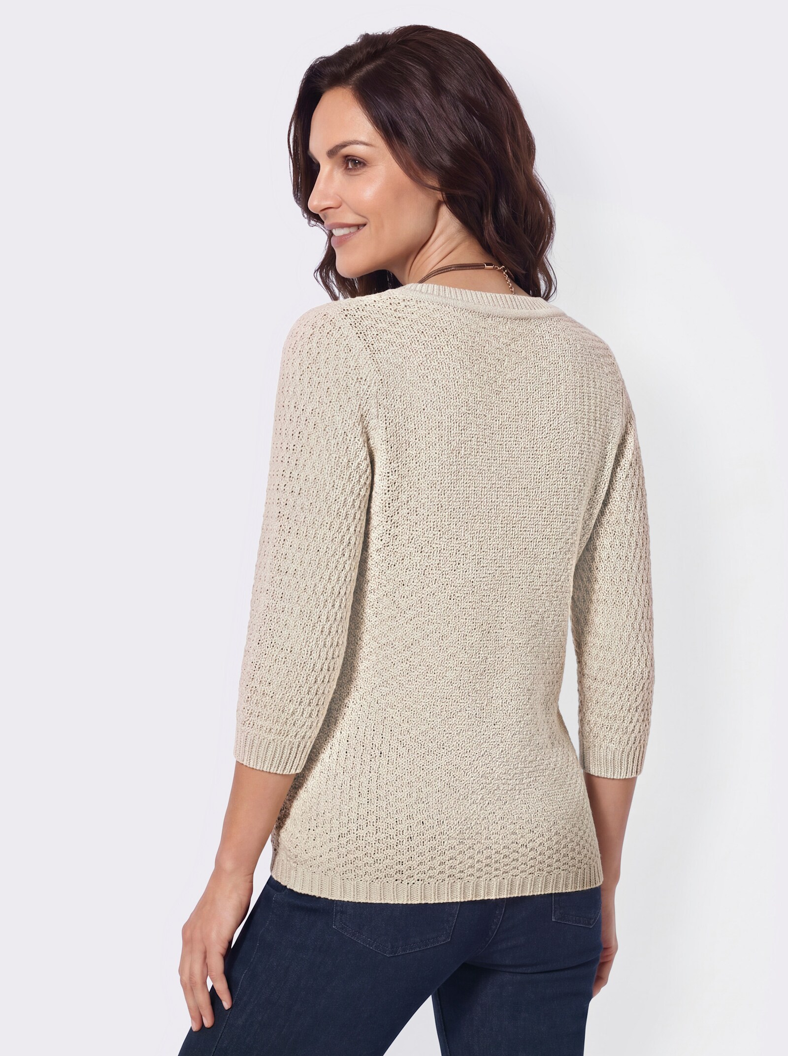 3/4-Arm-Pullover mit Struktur-Strickmuster - champagner-meliert
