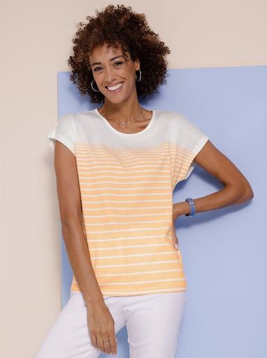 Rundhalsshirt - ecru-apricot-bedruckt